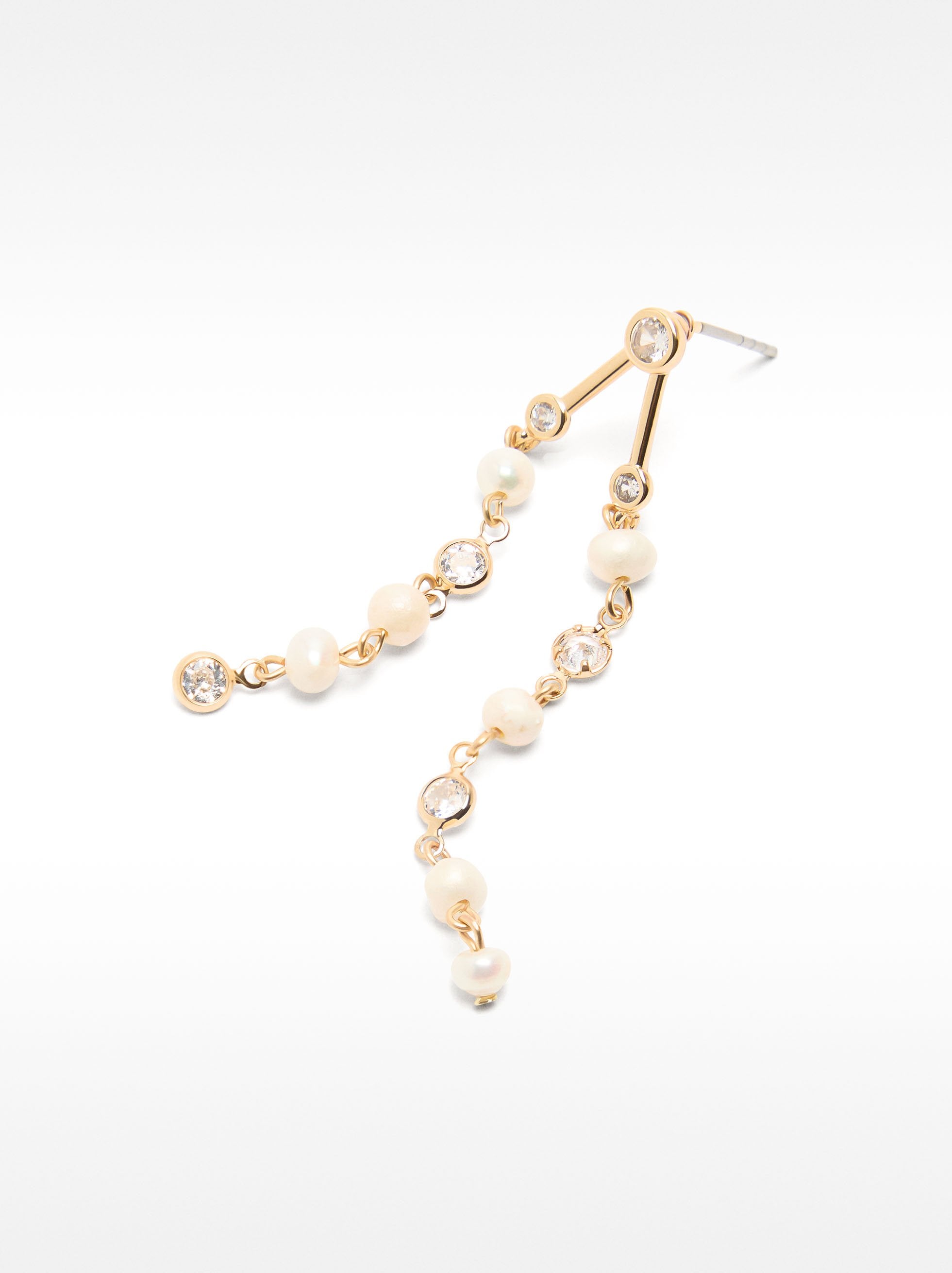 Pendientes Largos Con Circonitas Y Perlas De Agua Dulce