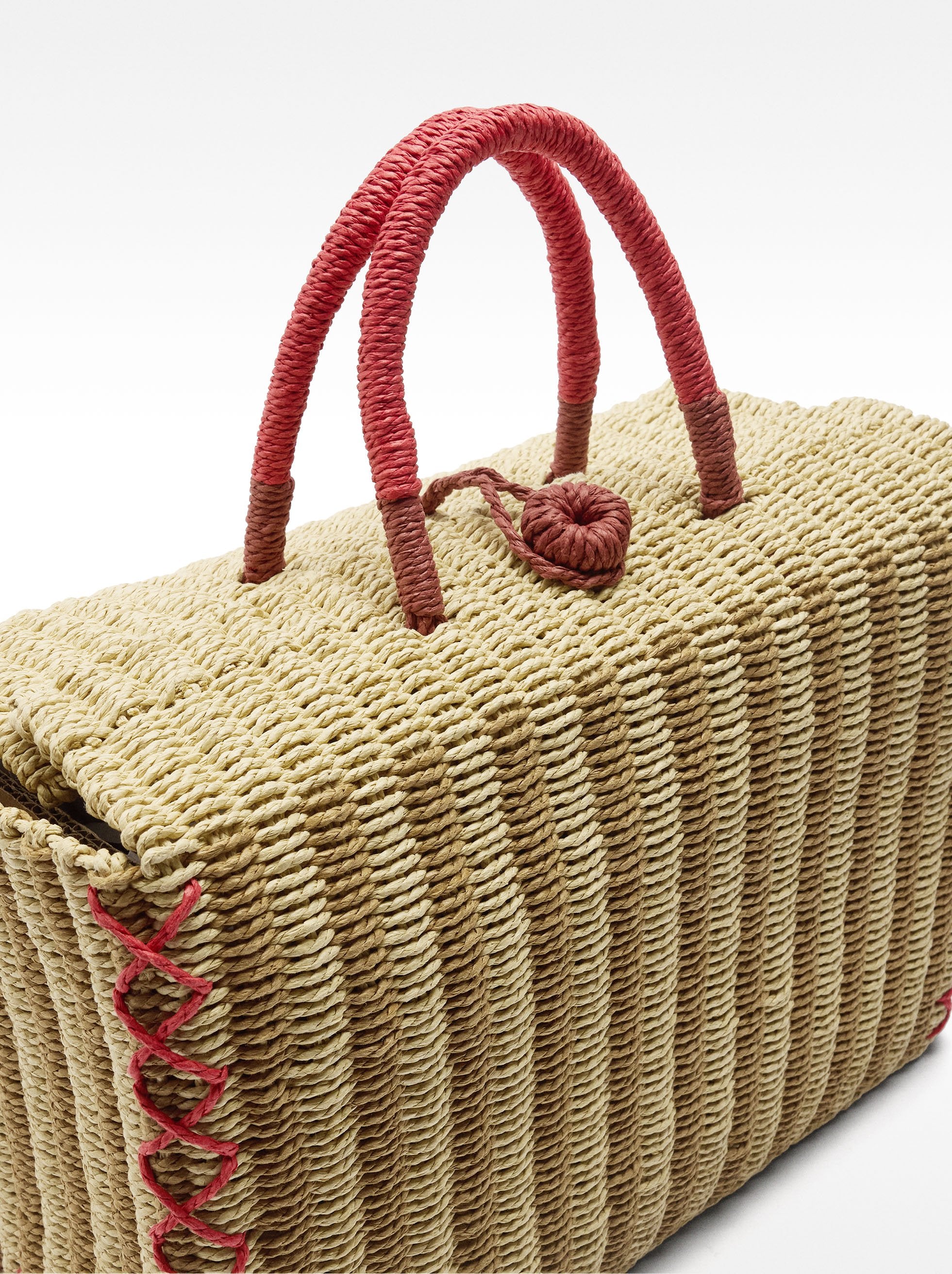 Cesta Tote Rectangular De Efecto Rafia