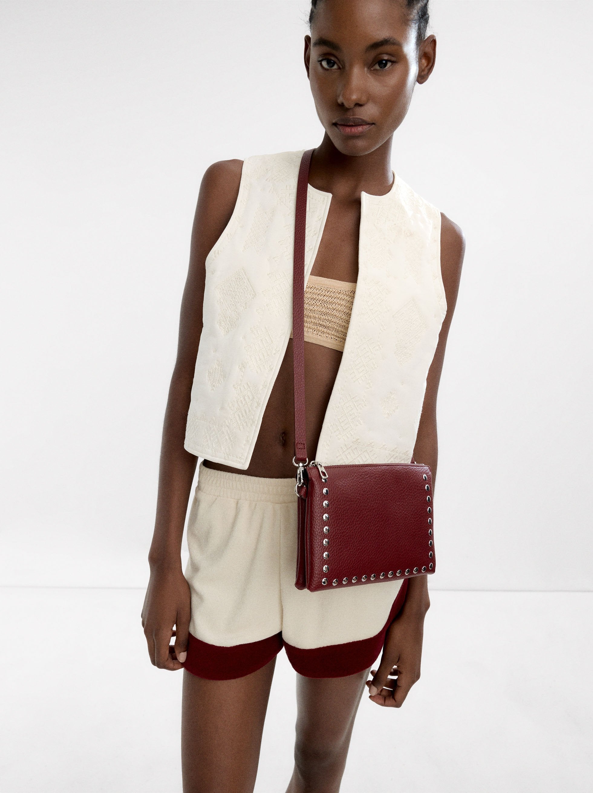 Bolso Bandolera Doble Con Tachuelas