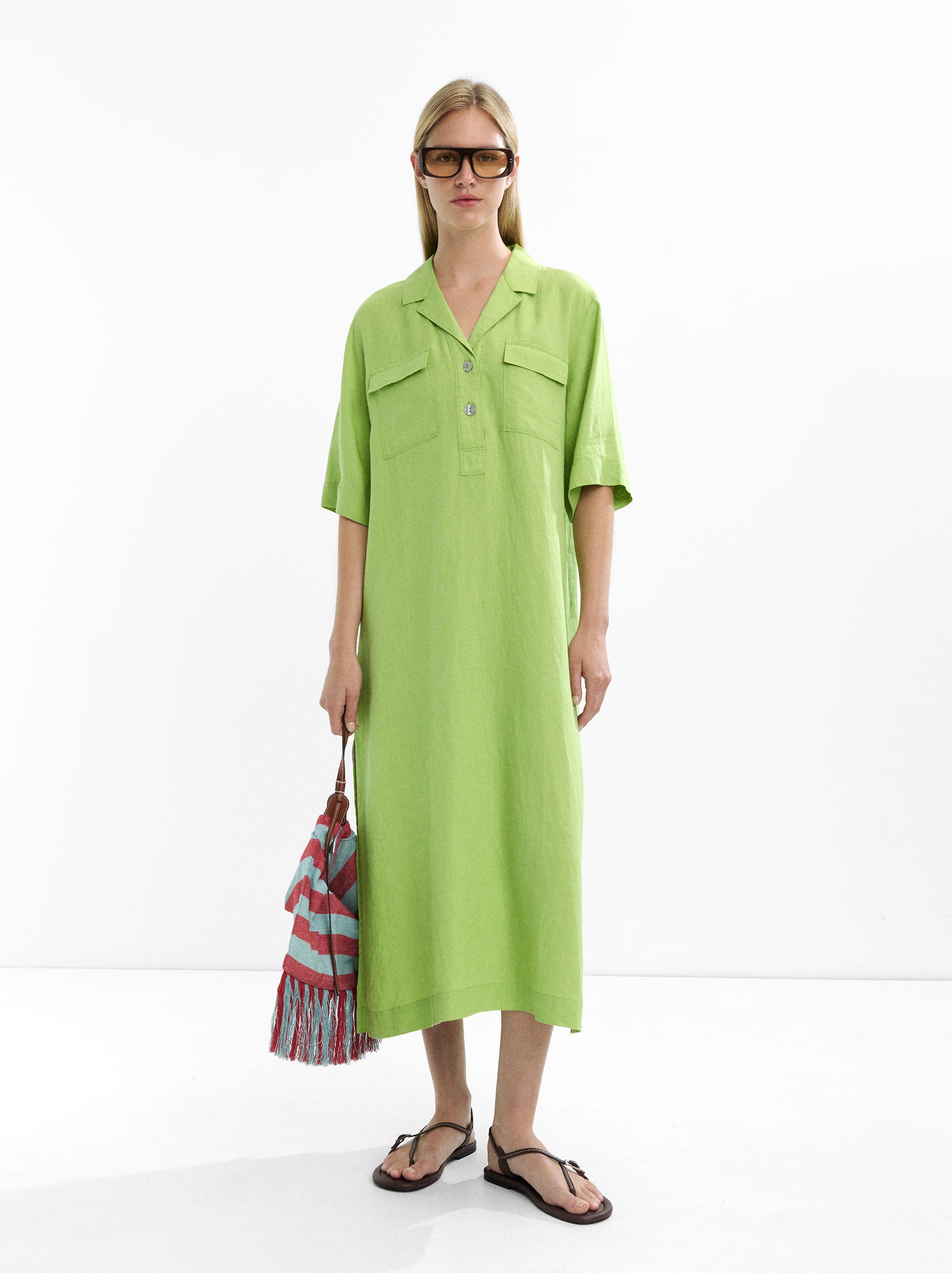 Vestido Camisero Largo 100% Lino