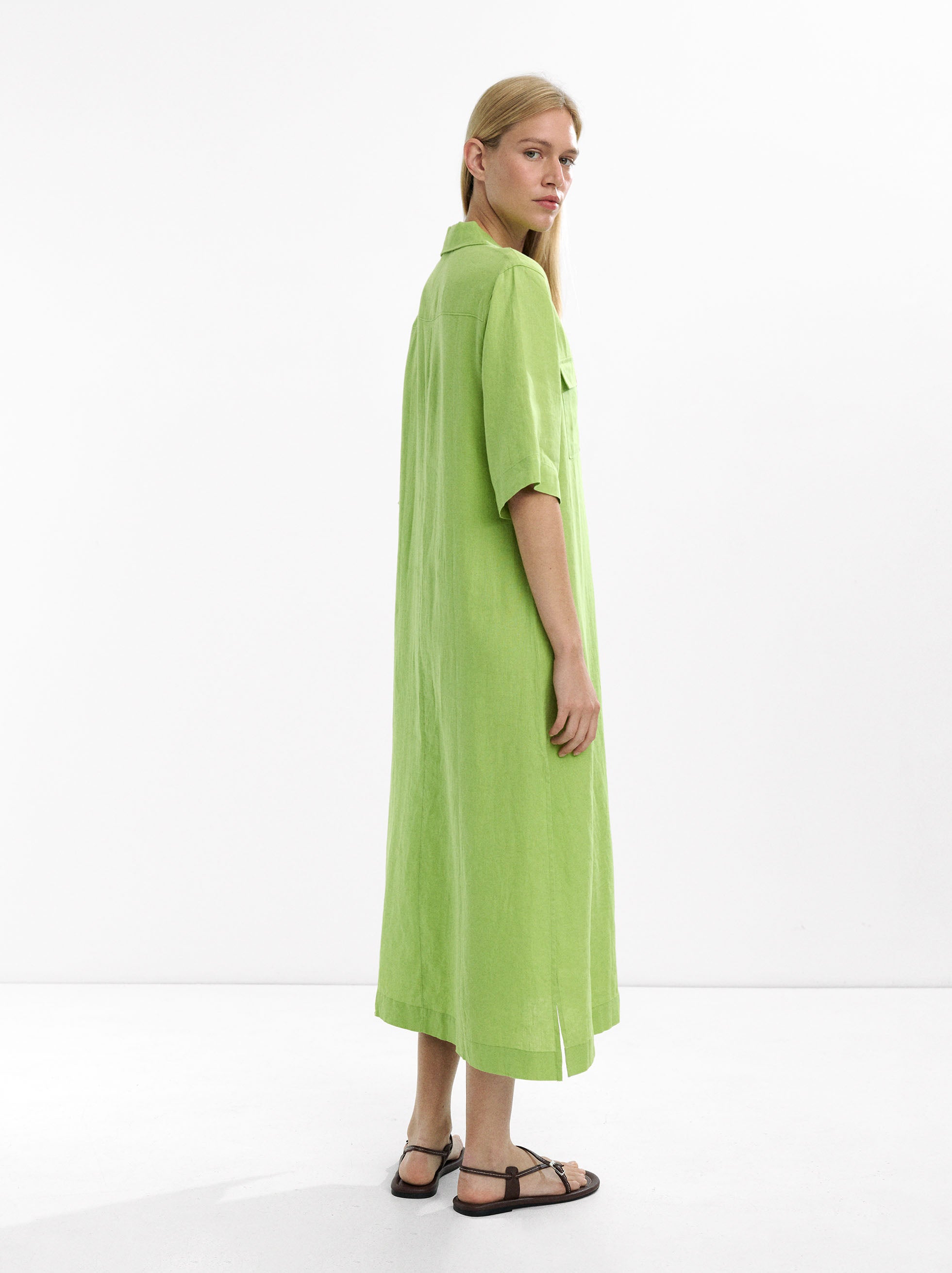 Vestido Camisero Largo 100% Lino