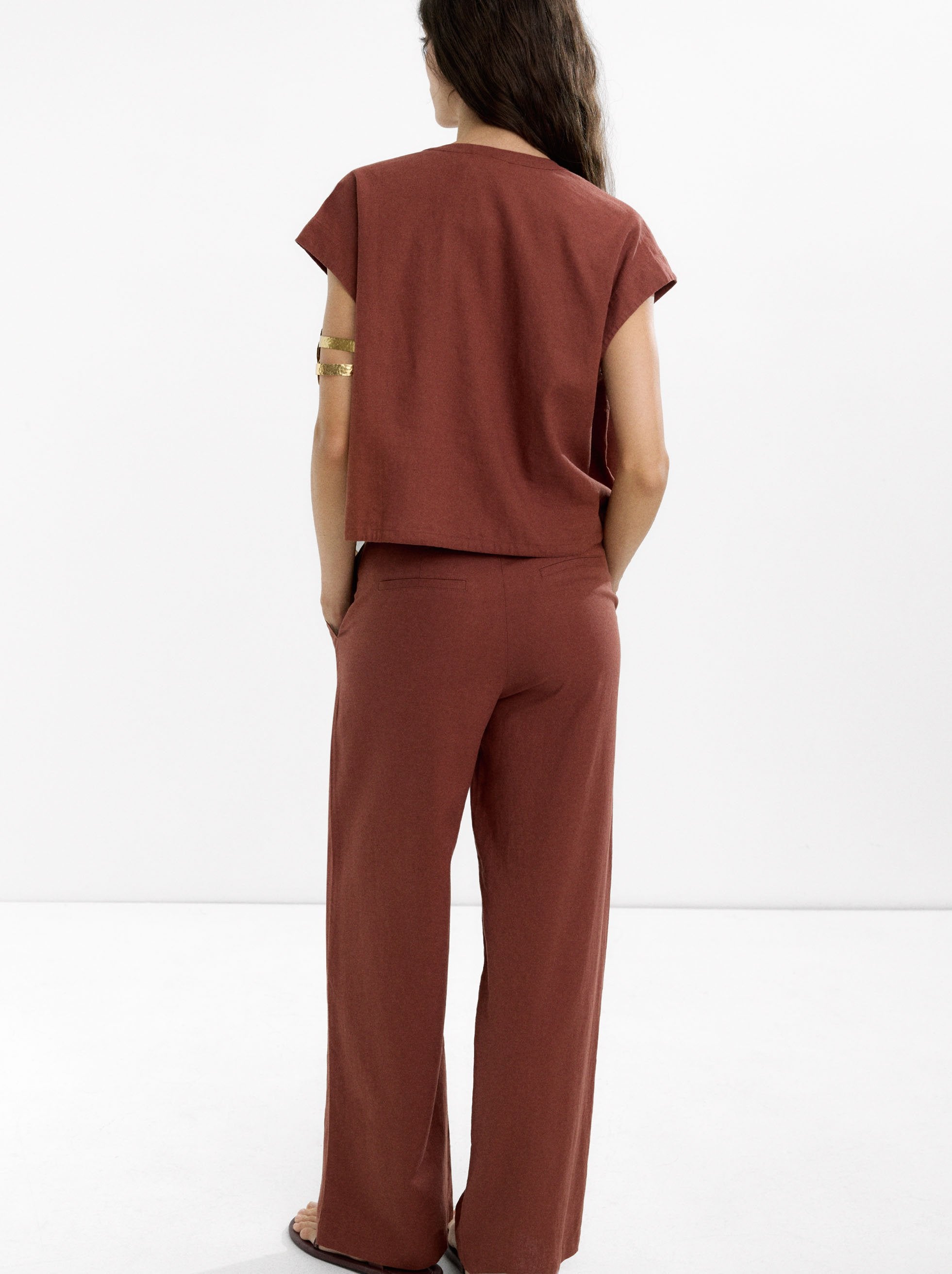 Pantalón Recto Con Lino