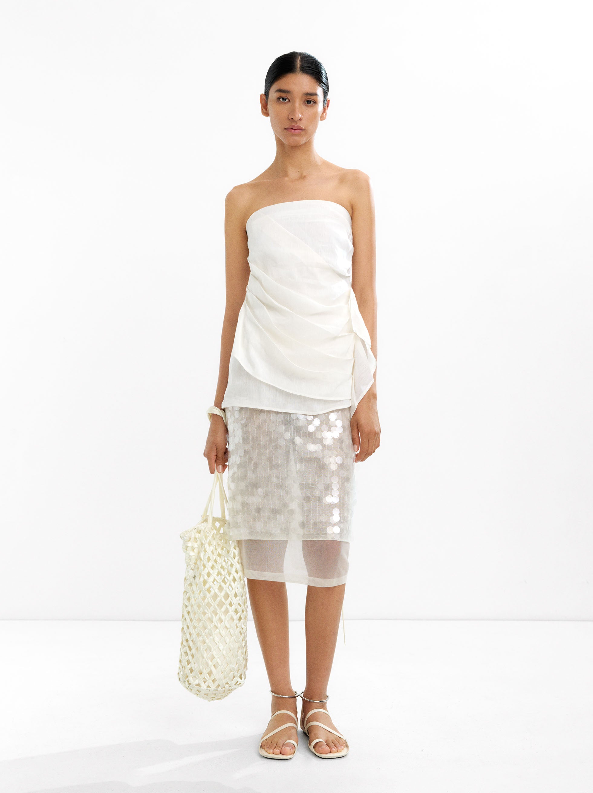 Falda Midi Semitransparente Con Lentejuelas