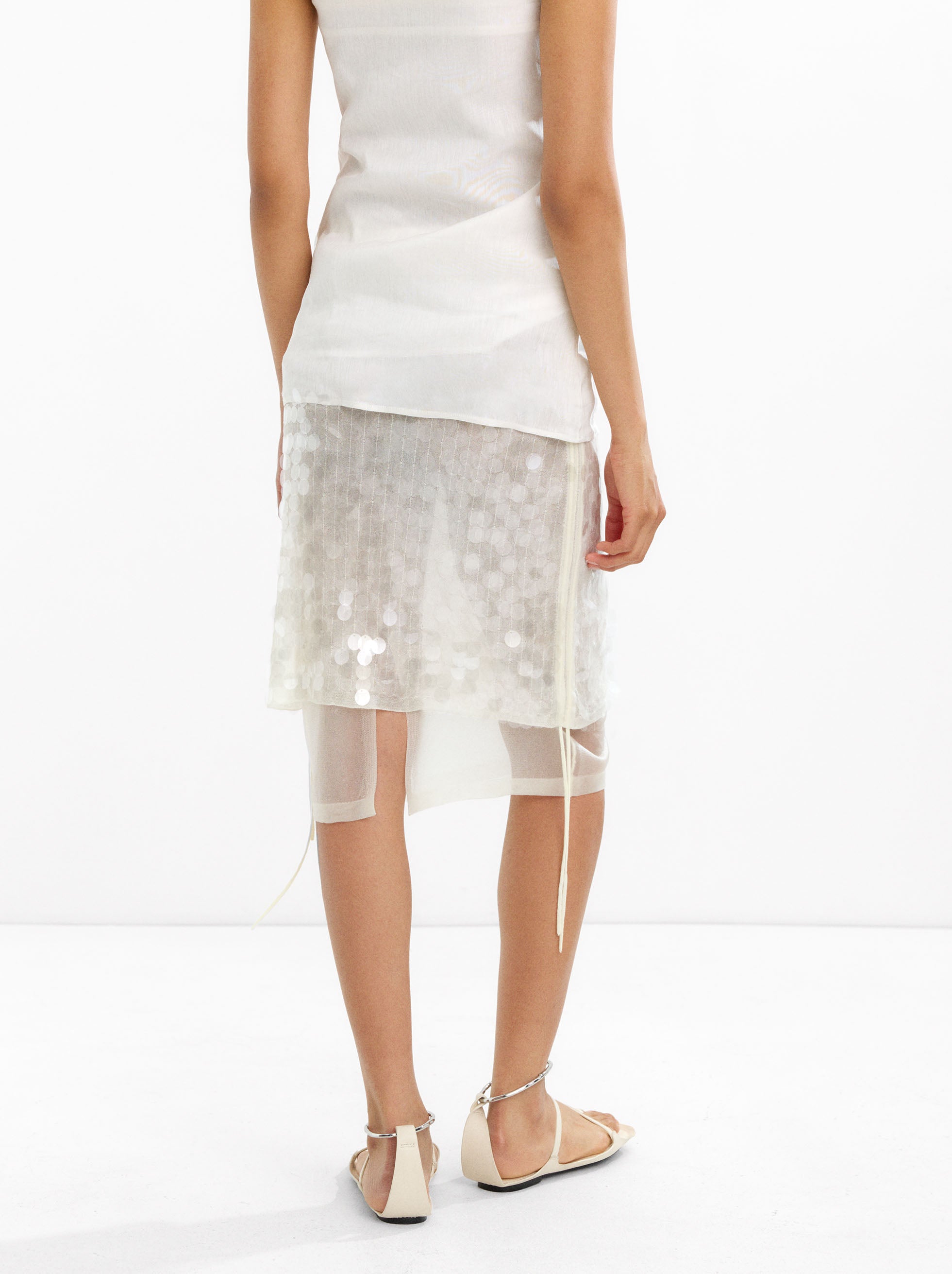 Falda Midi Semitransparente Con Lentejuelas