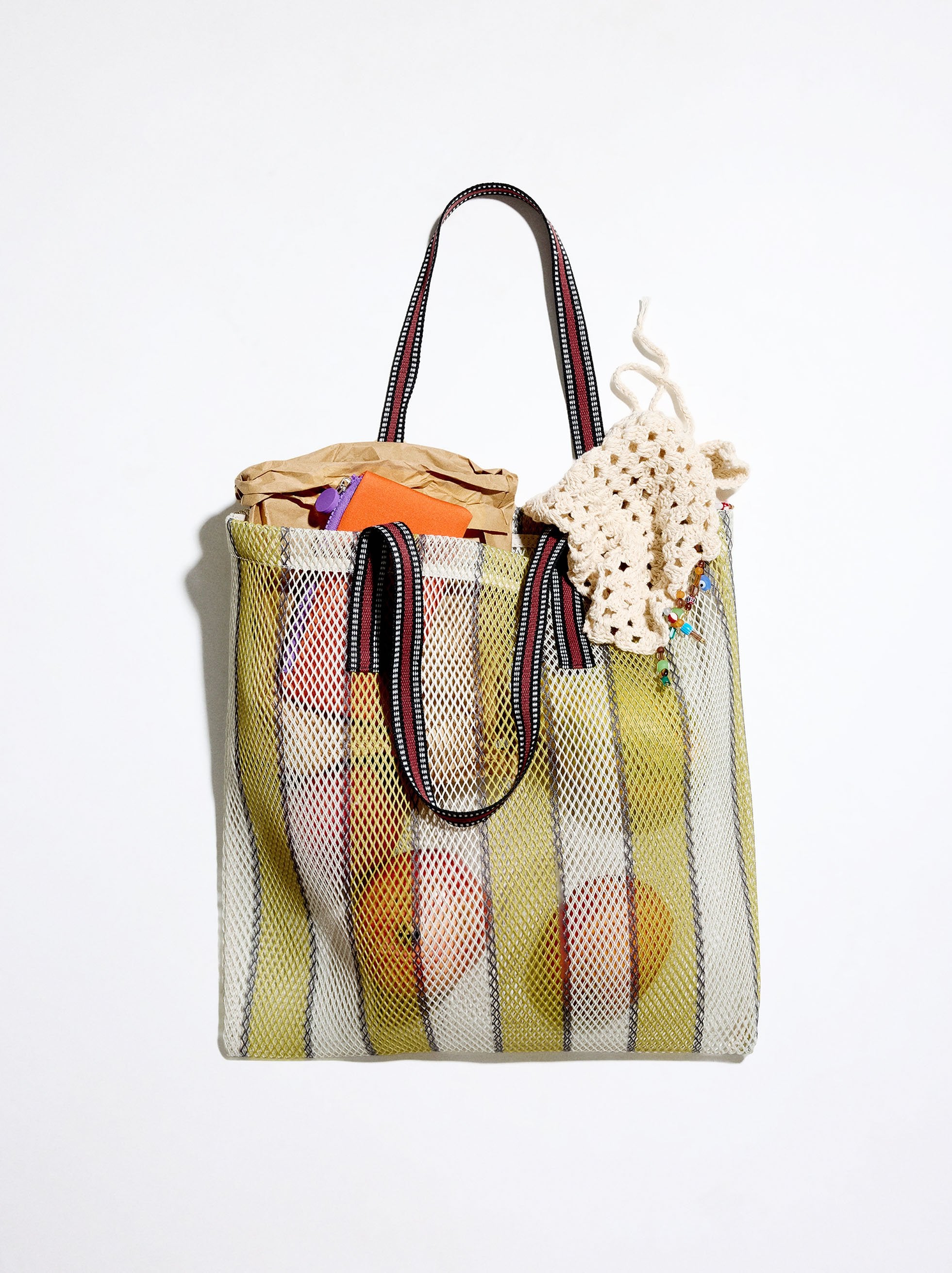 Bolso Shopper De Rejilla Con Rayas