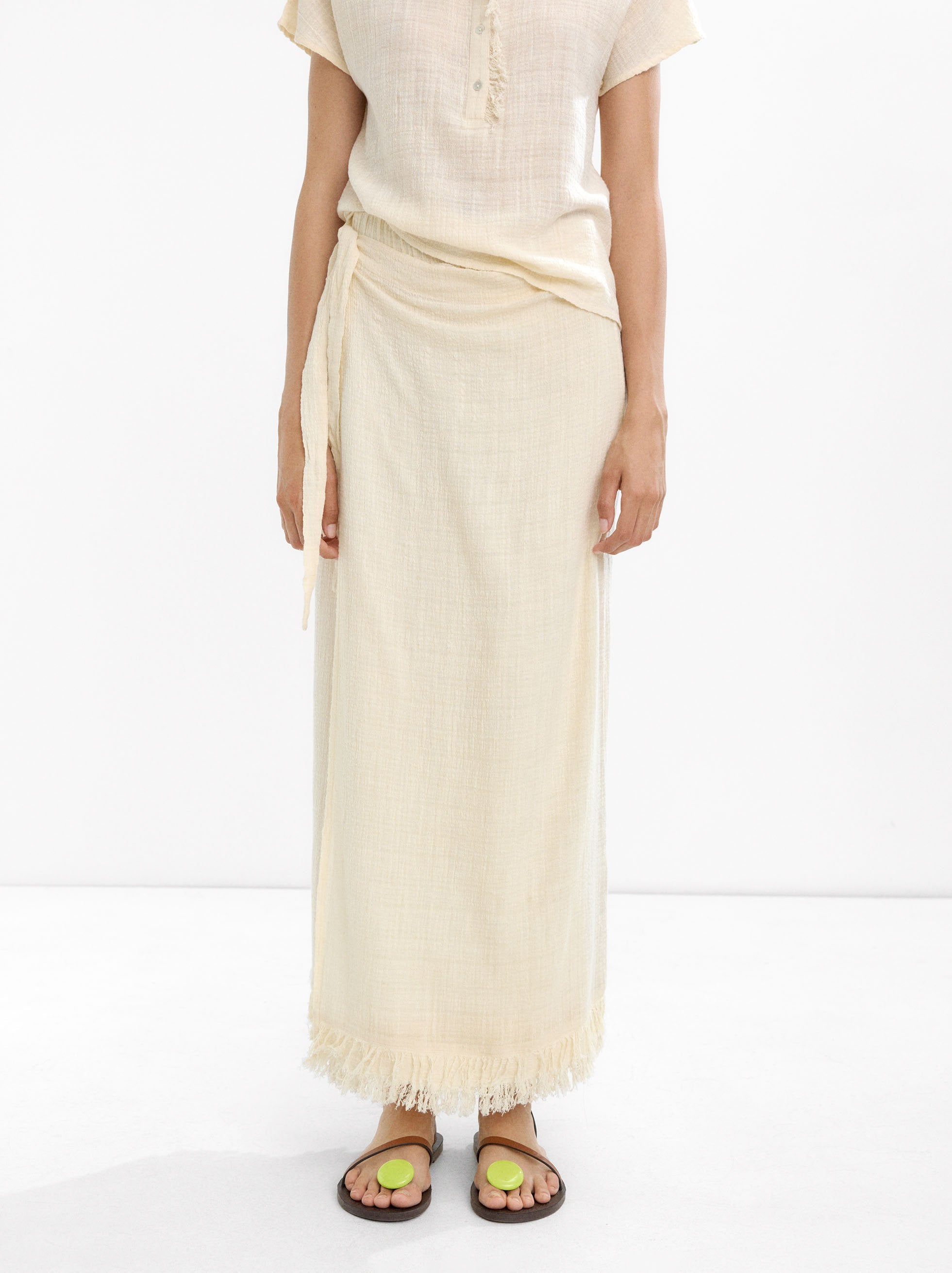 Falda Larga Mezcla De Lino