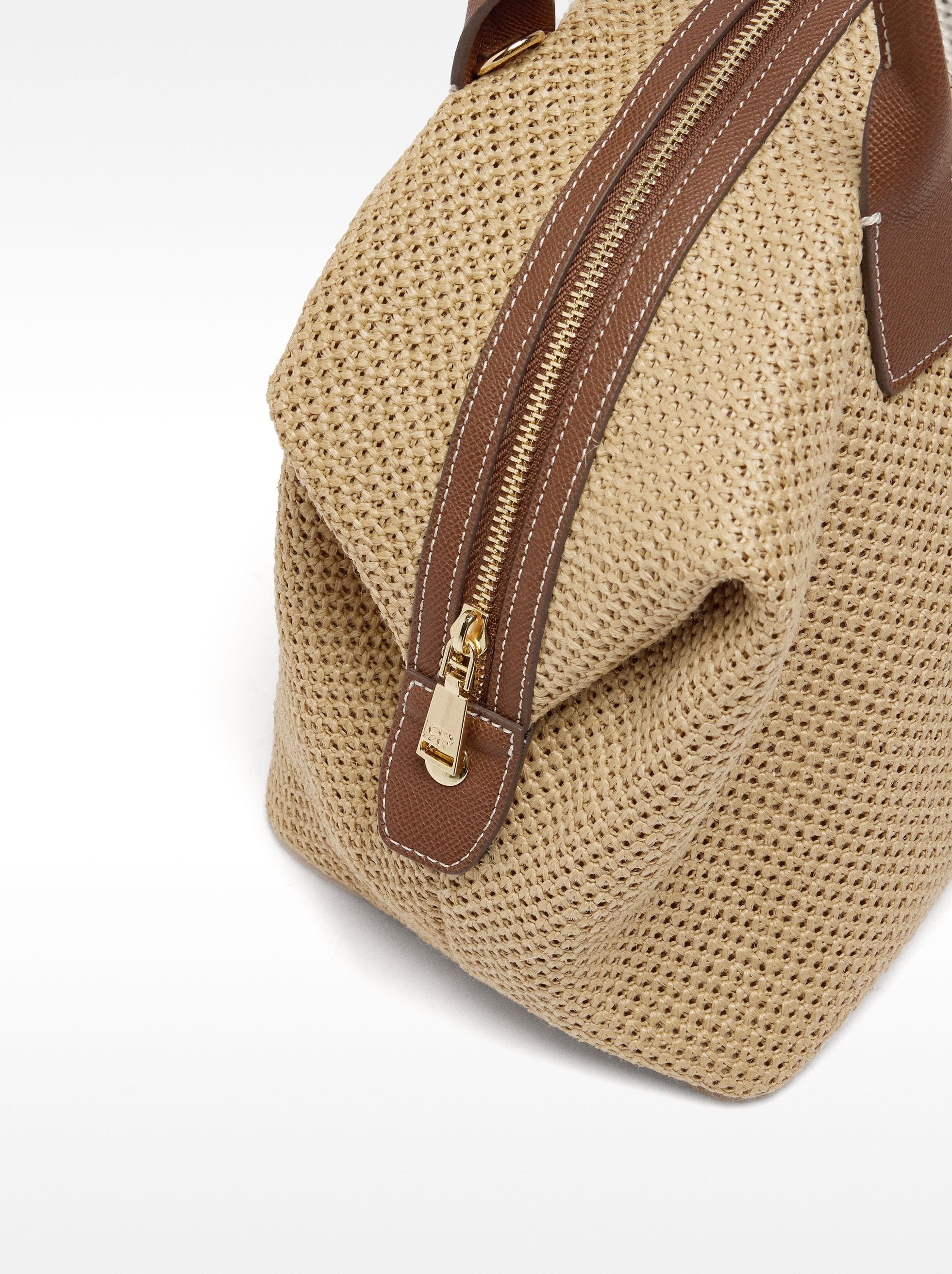 Bolso Shopper De Rafia Con Bandolera