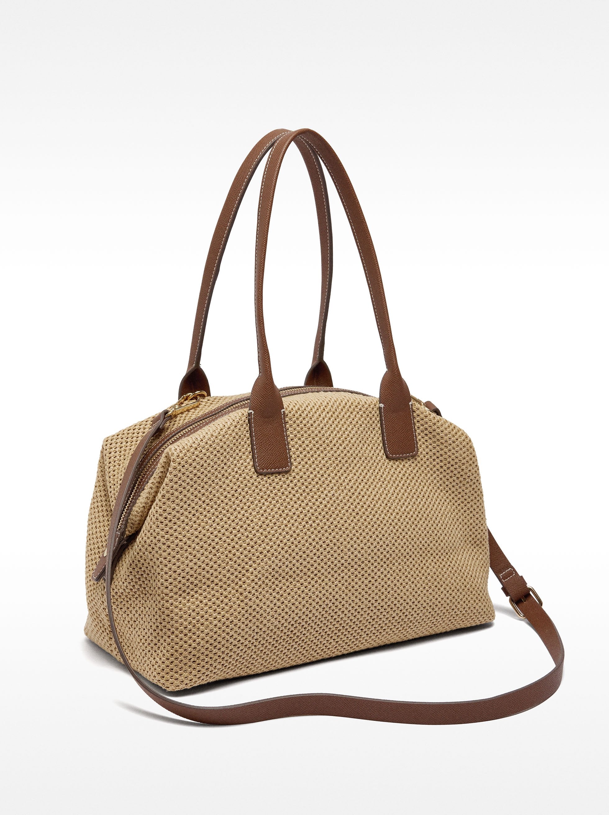 Bolso Shopper De Rafia Con Bandolera