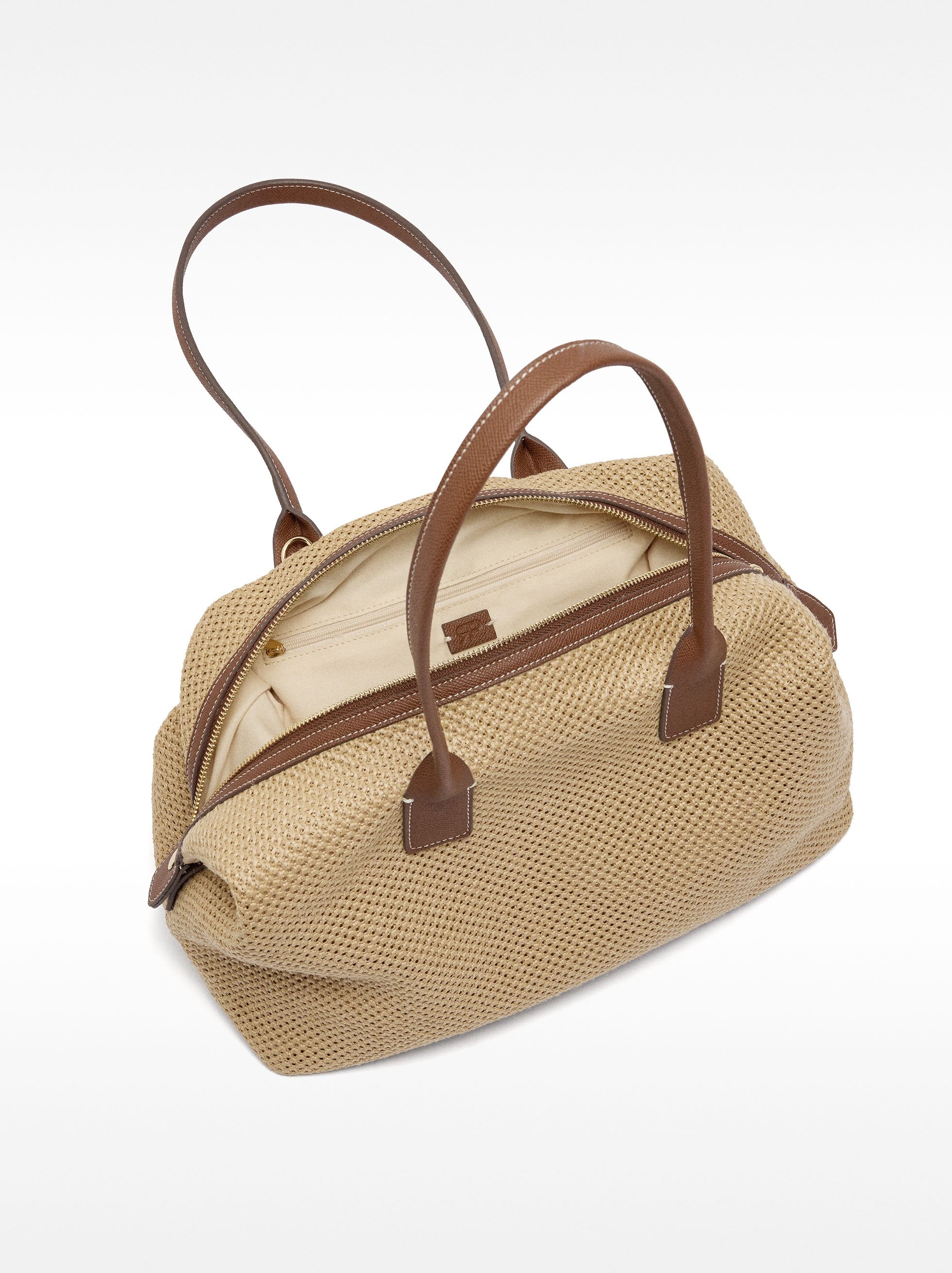 Bolso Shopper De Rafia Con Bandolera