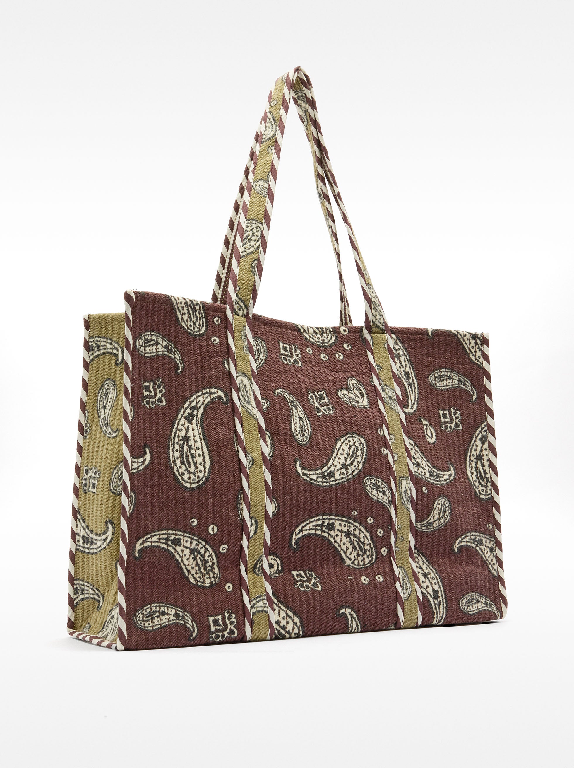 Bolsa Shopper Estampada Con Pespuntes