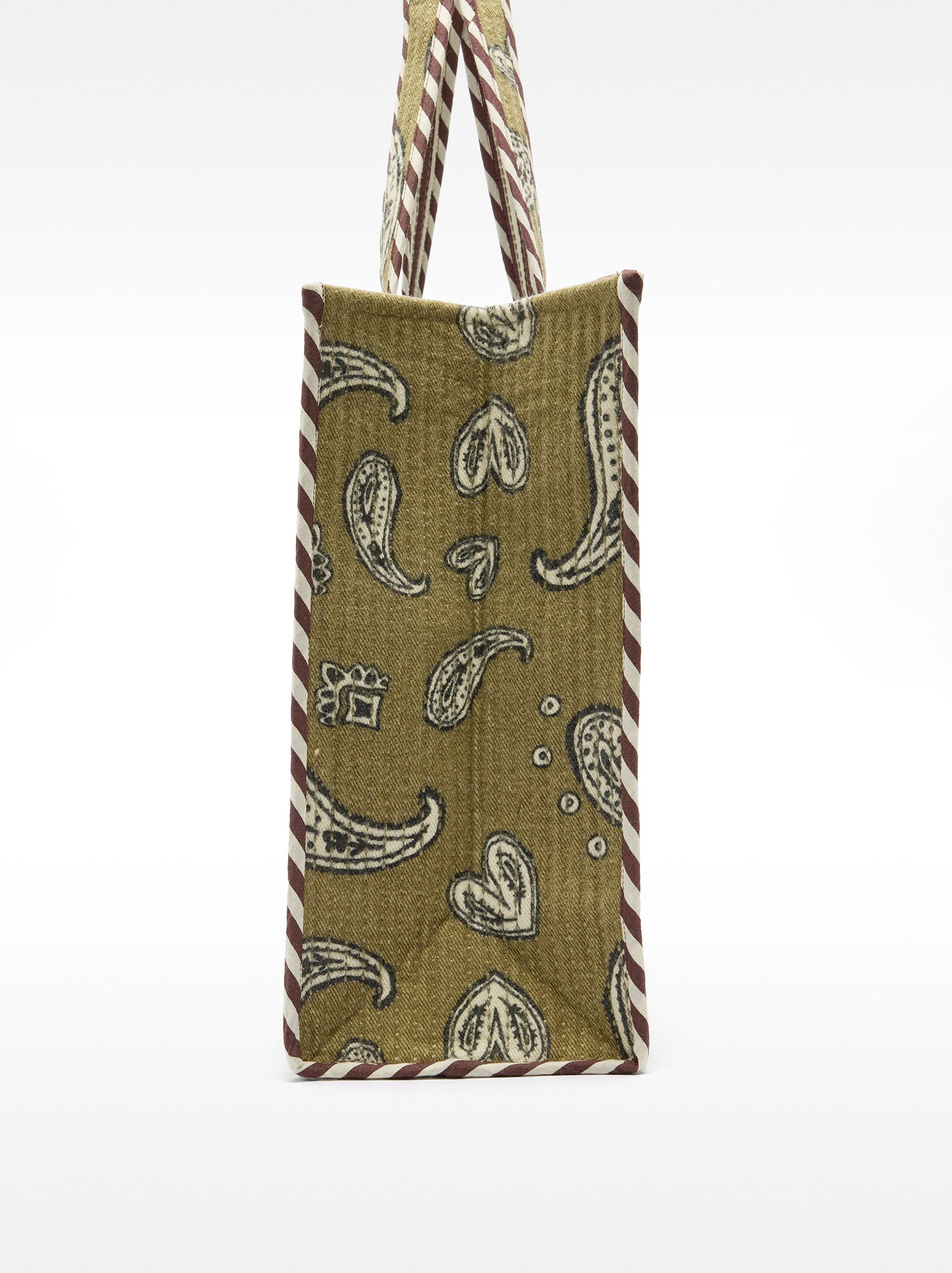 Bolsa Shopper Estampada Con Pespuntes