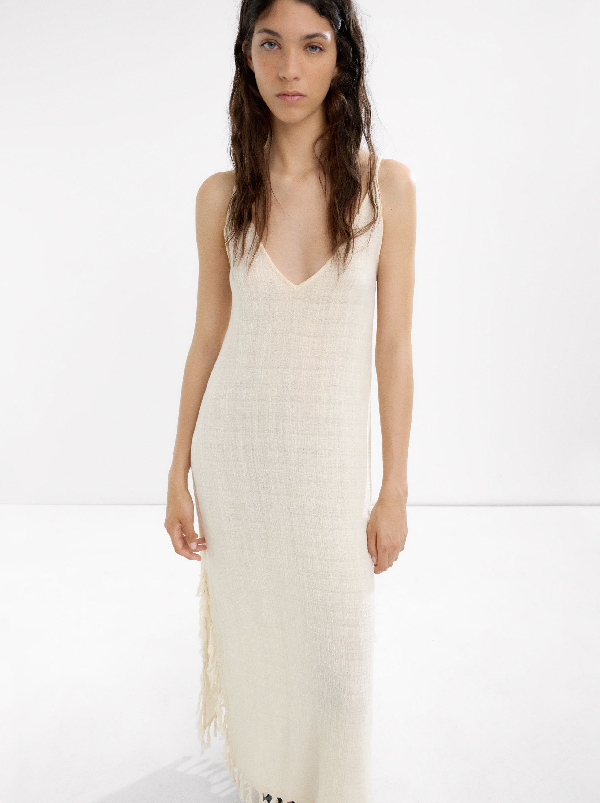 Vestido Largo De Algodón Con Lino