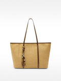 Bolso Shopper De Efecto Rafia Con Colgante