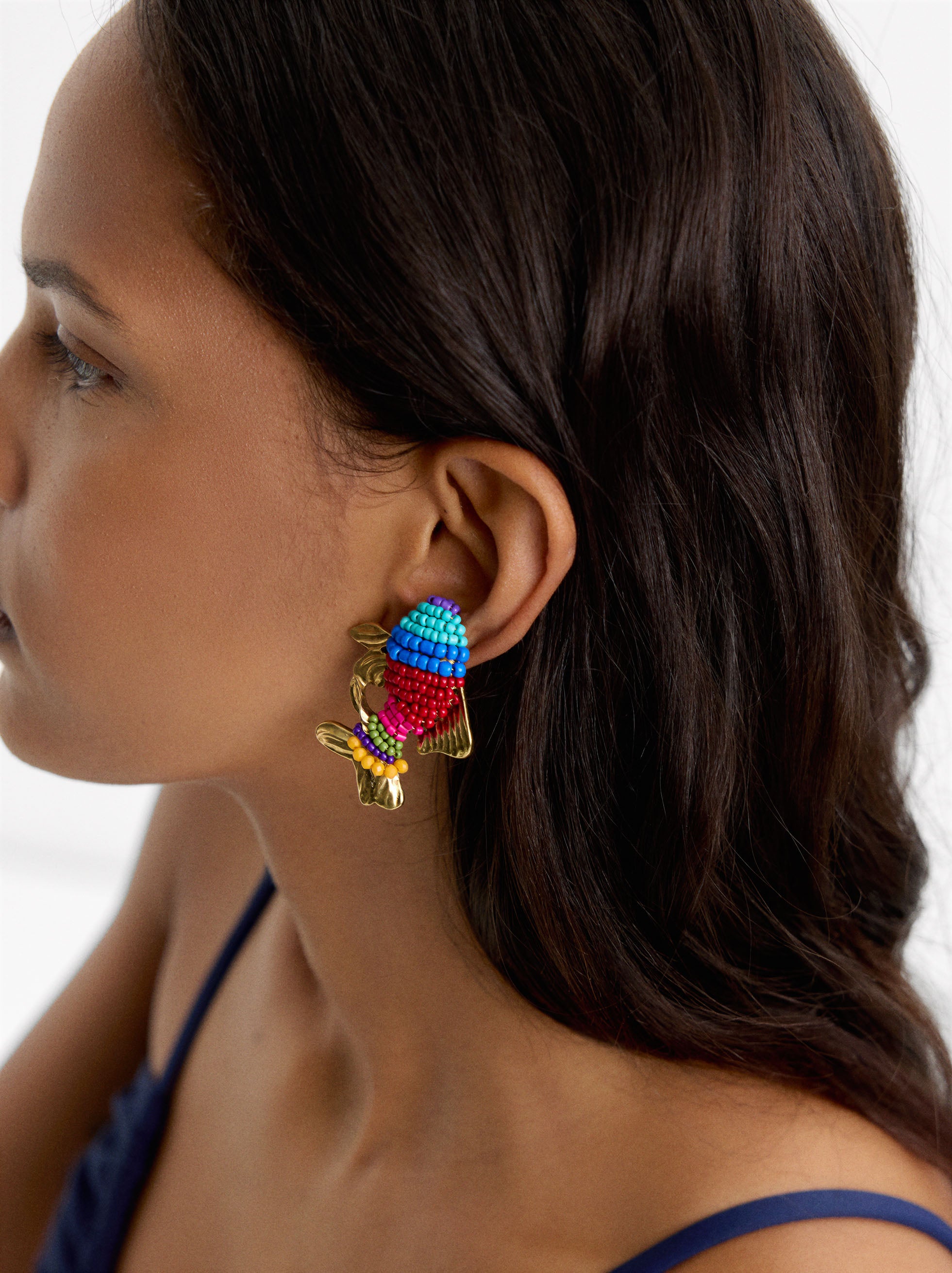 Pendientes Peces Con Cuentas Multicolor