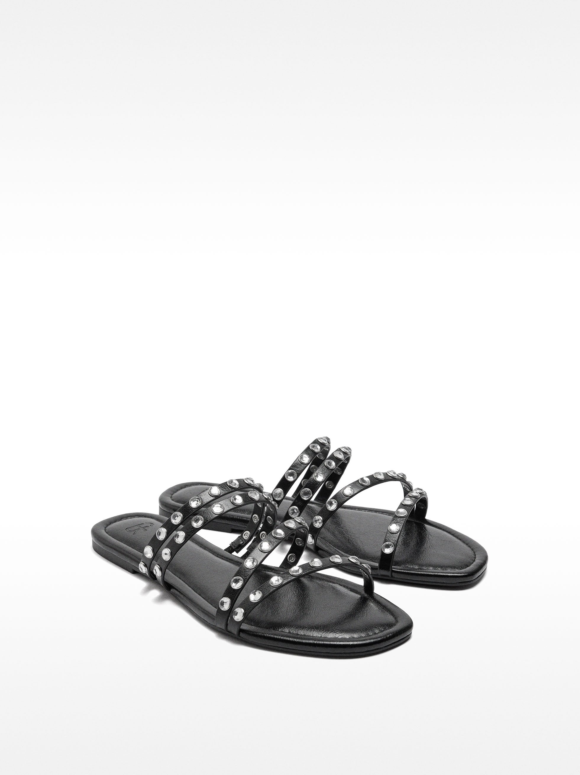 Sandalias Planas De Tiras Con Brillos