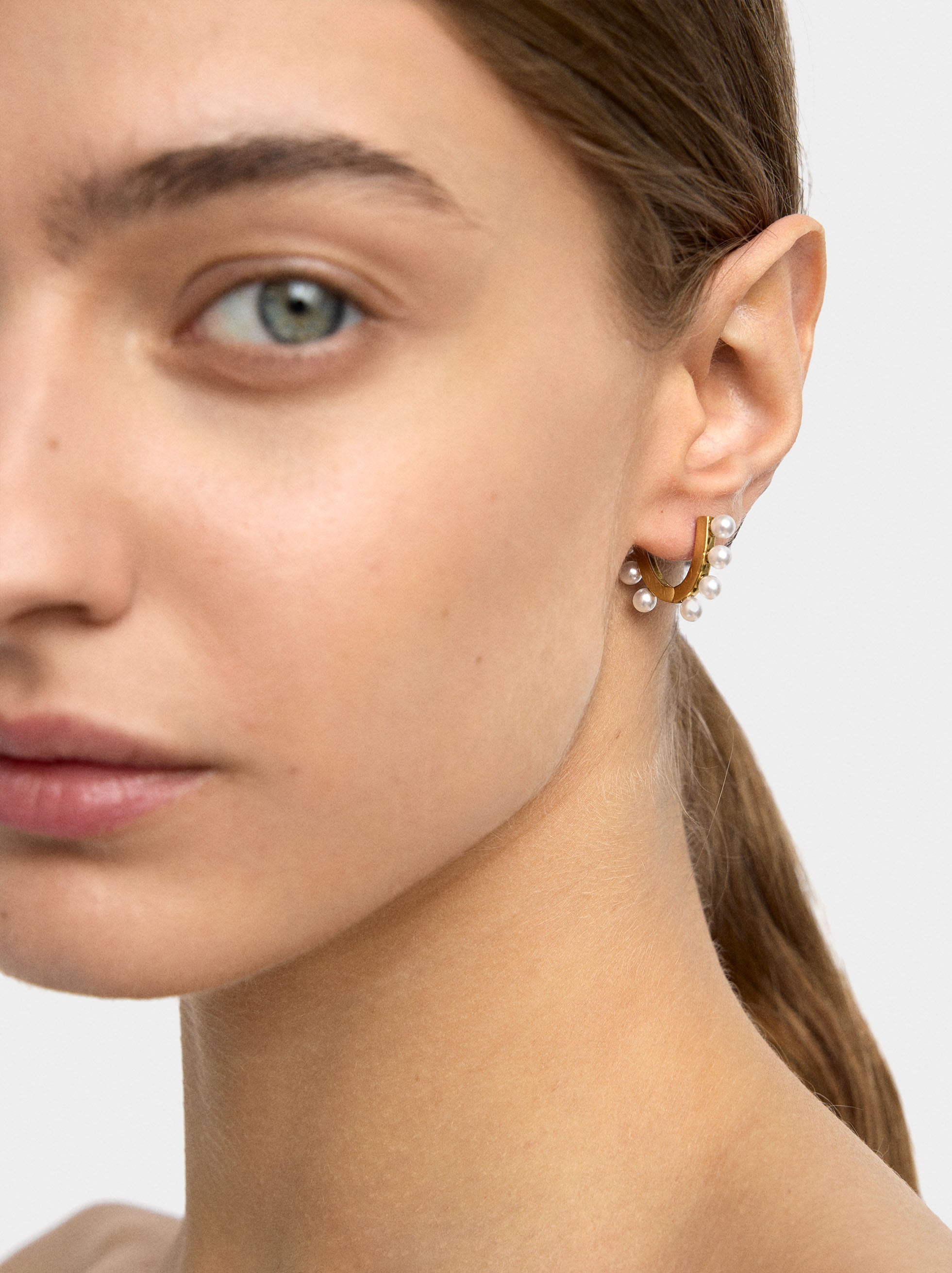 Argolla Individual Con Perlas - Acero Inoxidable