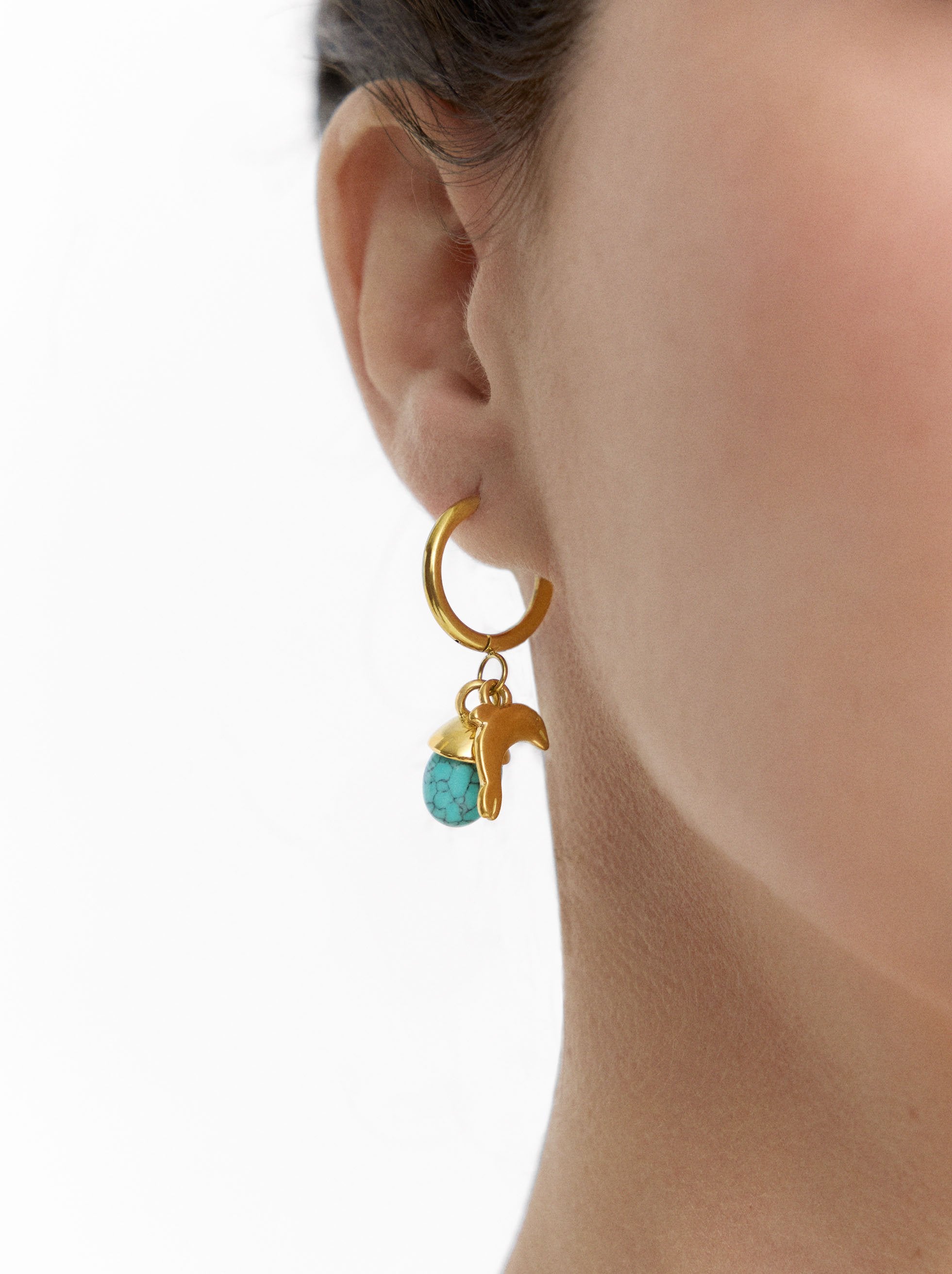 Aro Individual Con Piedra Y Delfín - Acero Inoxidable