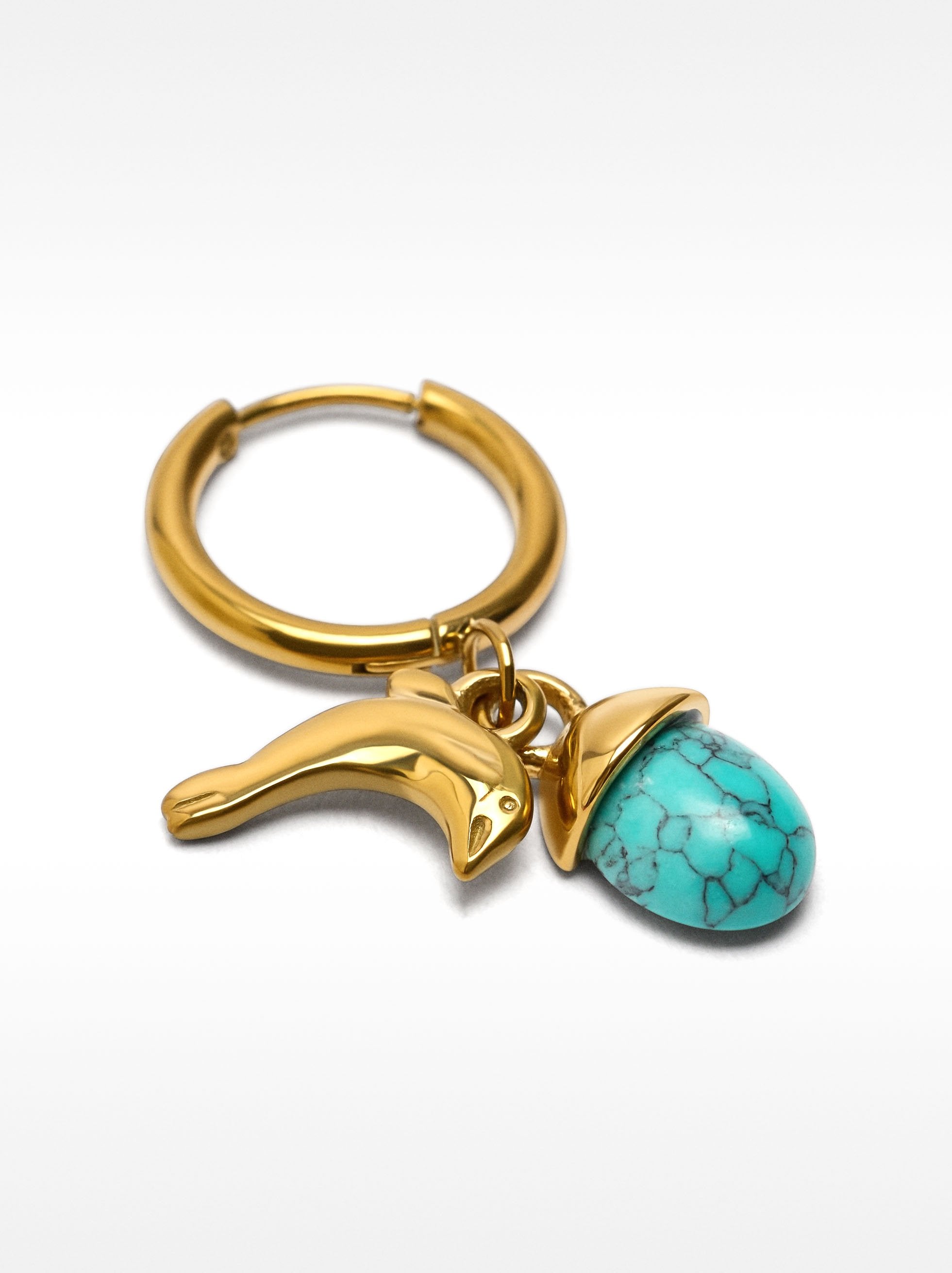 Aro Individual Con Piedra Y Delfín - Acero Inoxidable