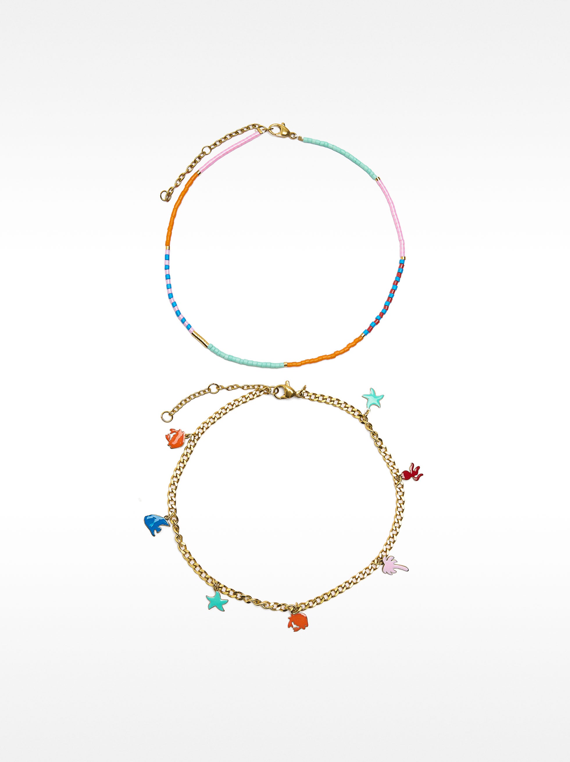 Set De Tobilleras Con Motivos Marinos – Acero Inoxidable