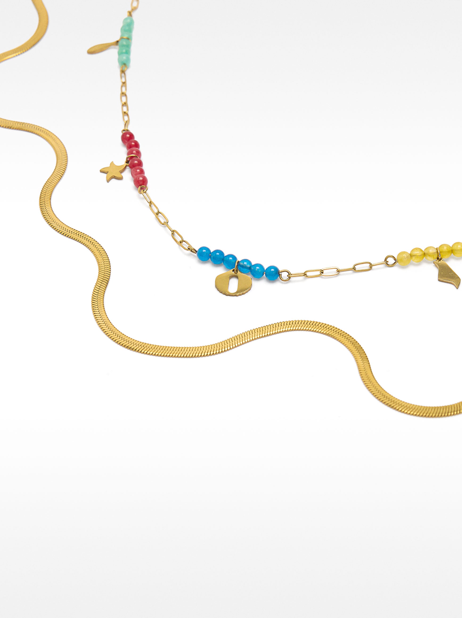 Set De Collares Con Piedras Y Charms - Acero Inoxidable