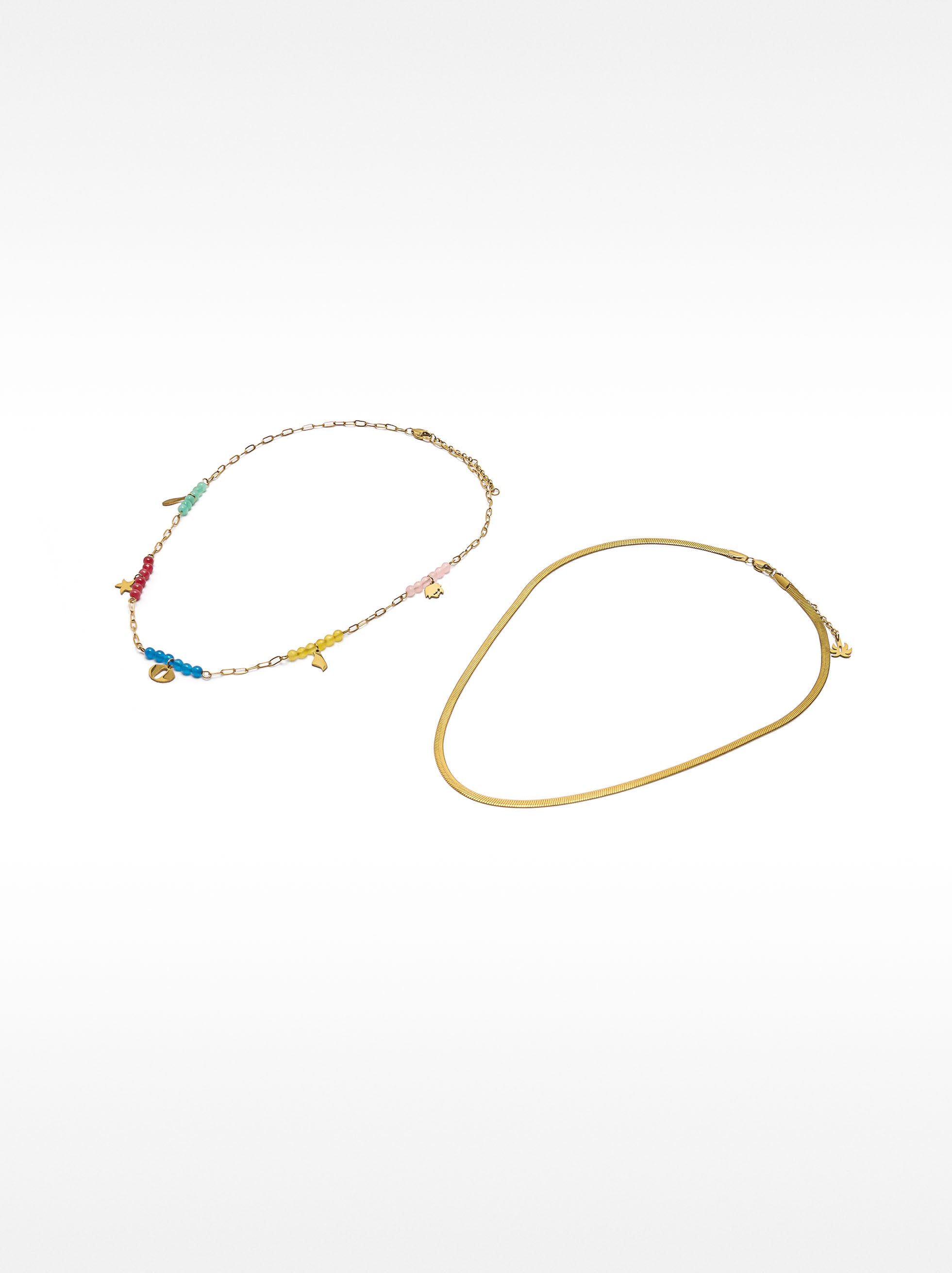 Set De Collares Con Piedras Y Charms - Acero Inoxidable