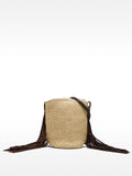 Bolso Bombonera De Rafia Con Flecos De Piel