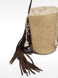 Bolso Bombonera De Rafia Con Flecos De Piel