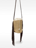 Bolso Bombonera De Rafia Con Flecos De Piel