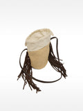 Bolso Bombonera De Rafia Con Flecos De Piel