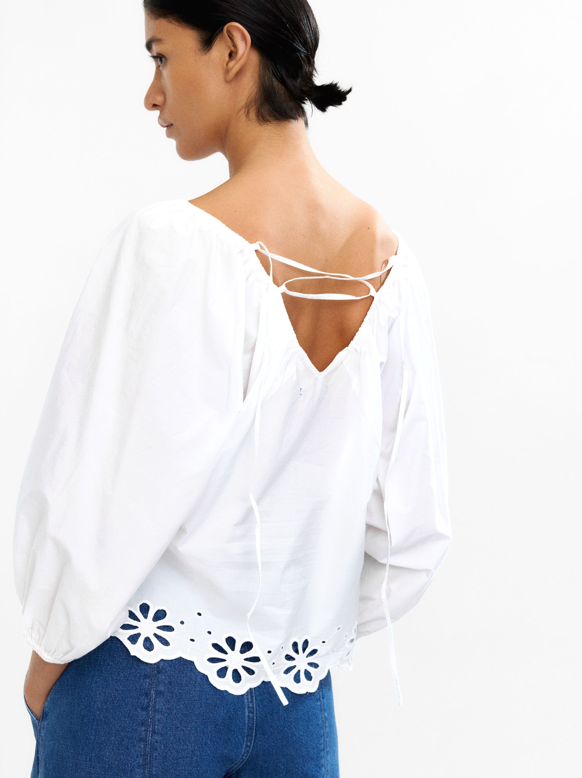 Blusa De 100% Algodón Con Manga Abullonada