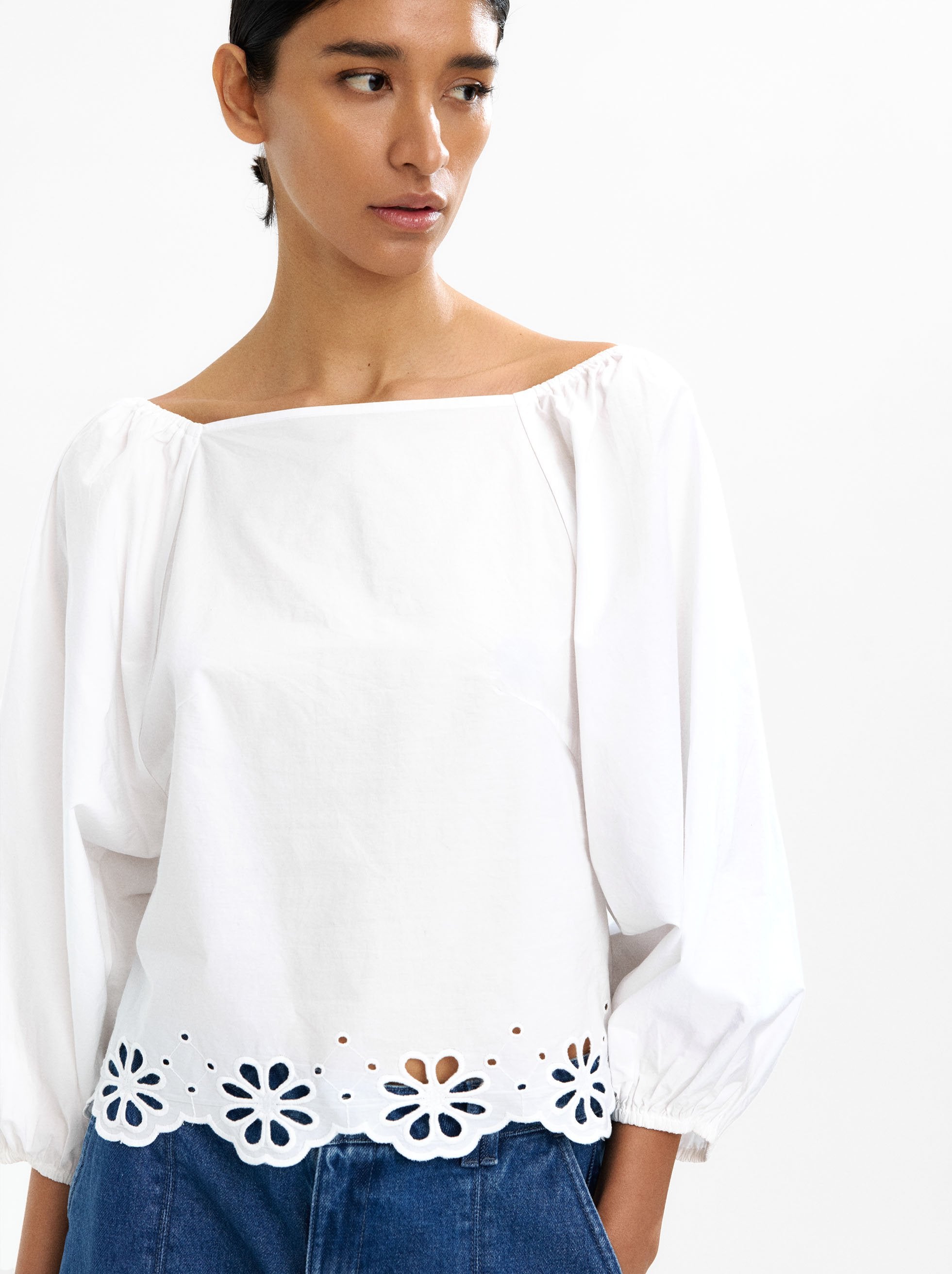 Blusa De 100% Algodón Con Manga Abullonada