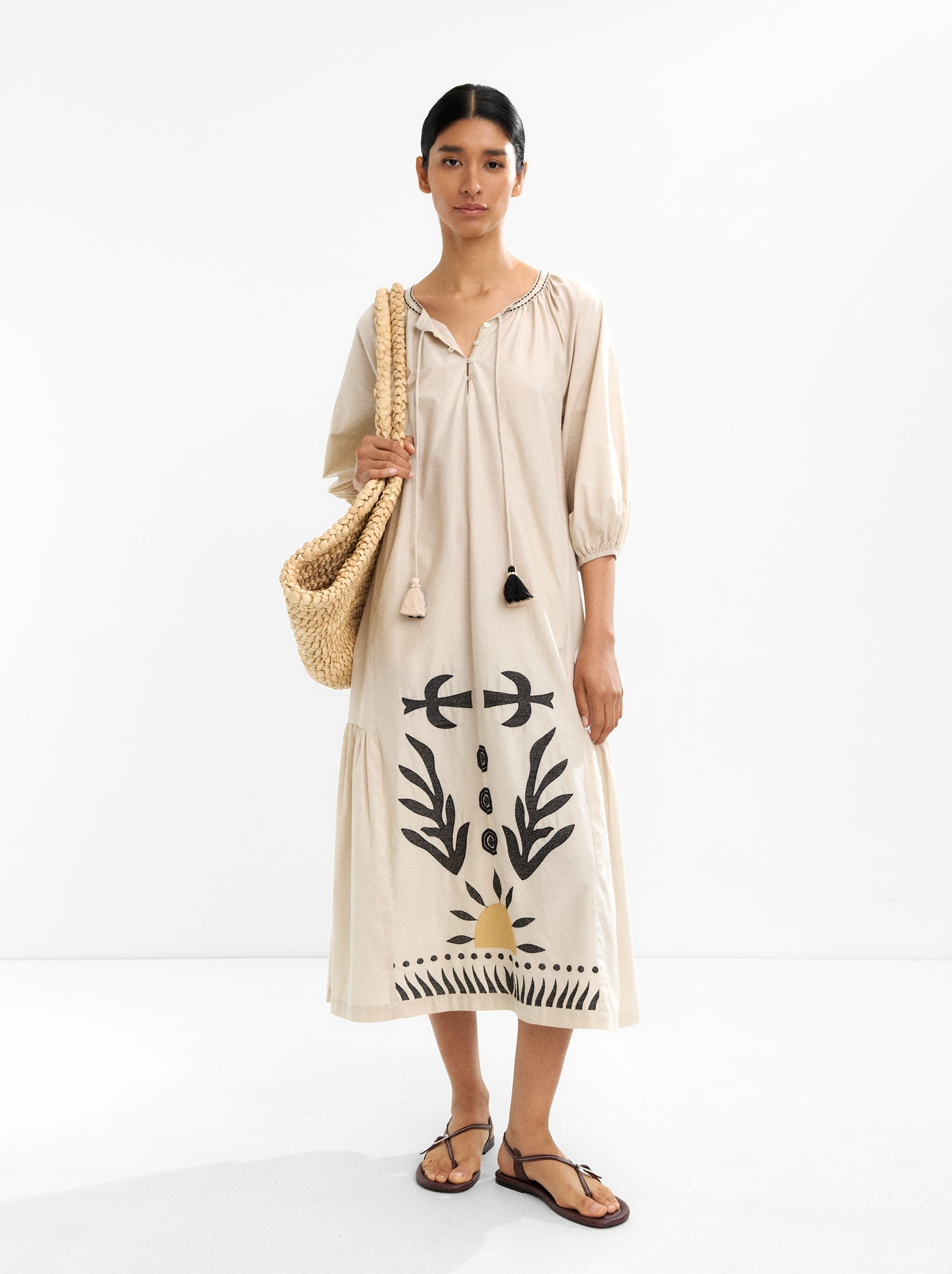 Vestido Midi Bordado 100% Algodón