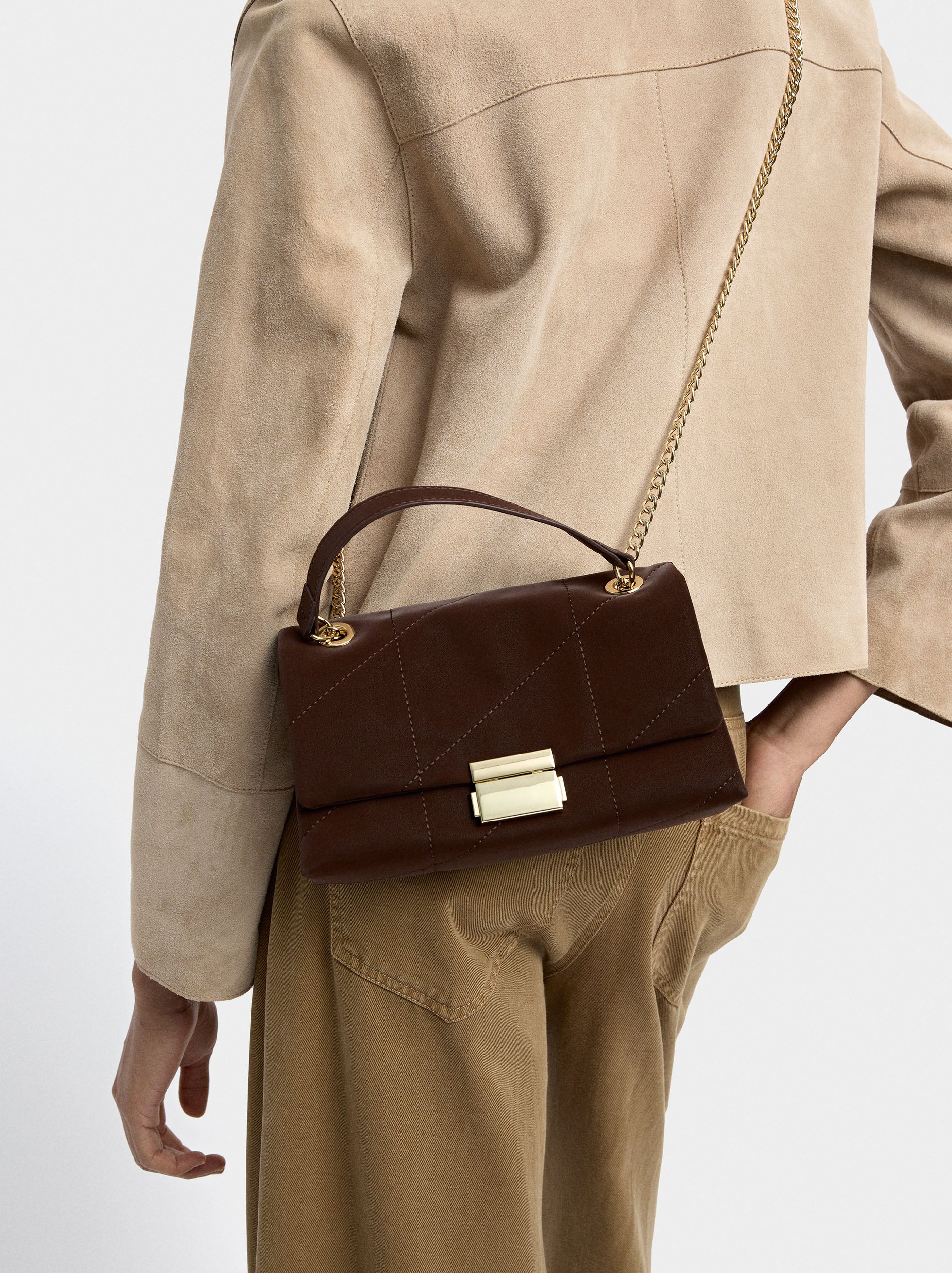 Bolso De Hombro Acolchada Textura Suave