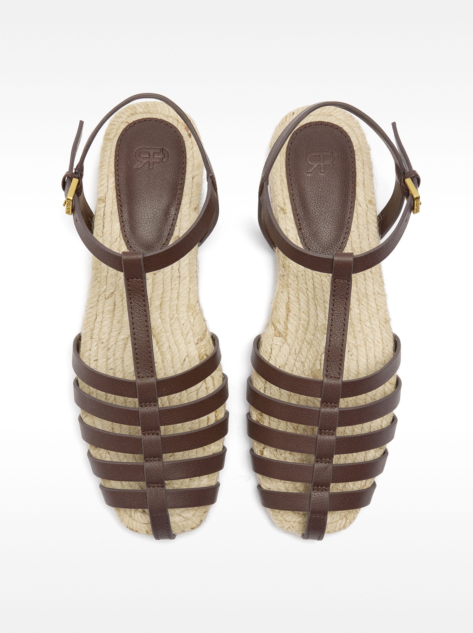 Sandalias De Piel Con Tiras Y Yute