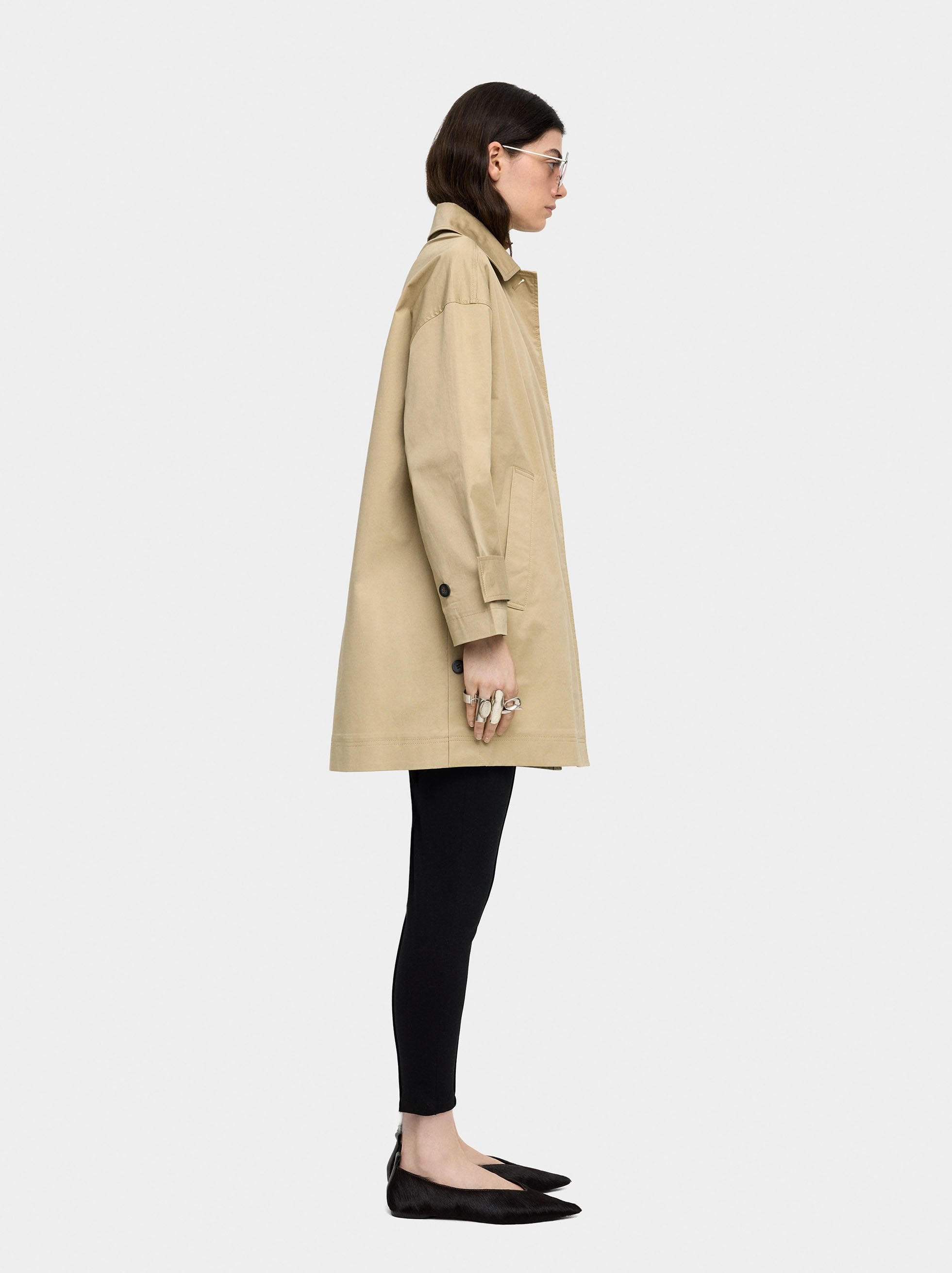 Trench Midi De Algodón Con Bolsillos