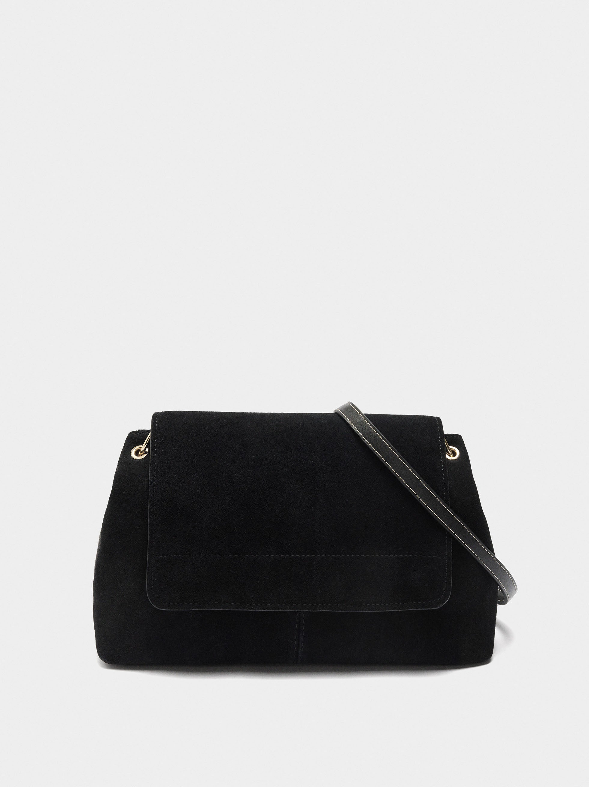 Bolso Bandolera Con Piel E Solapa