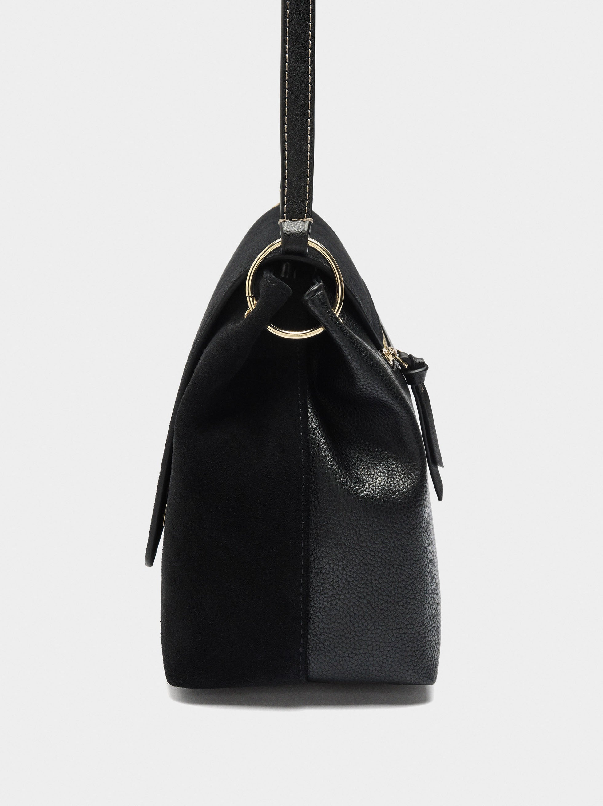 Bolso Bandolera Con Piel E Solapa