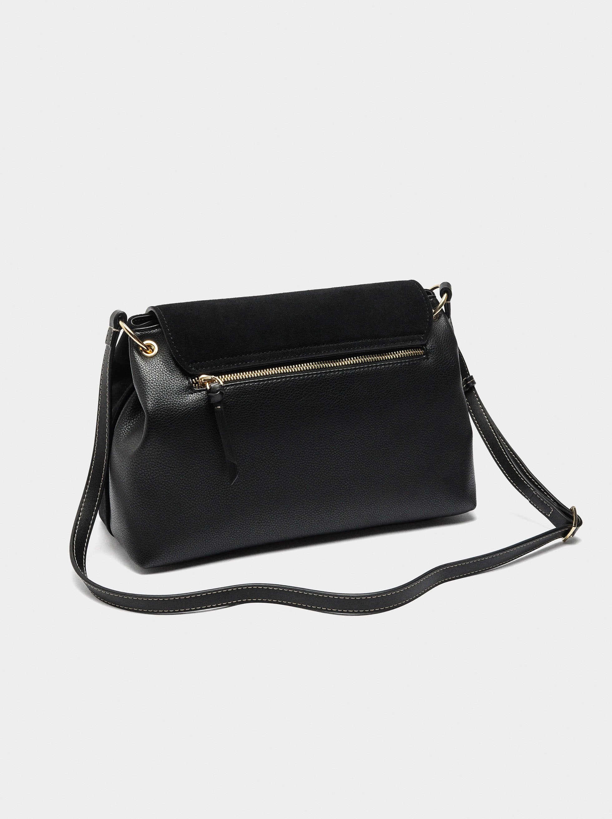 Bolso Bandolera Con Piel E Solapa