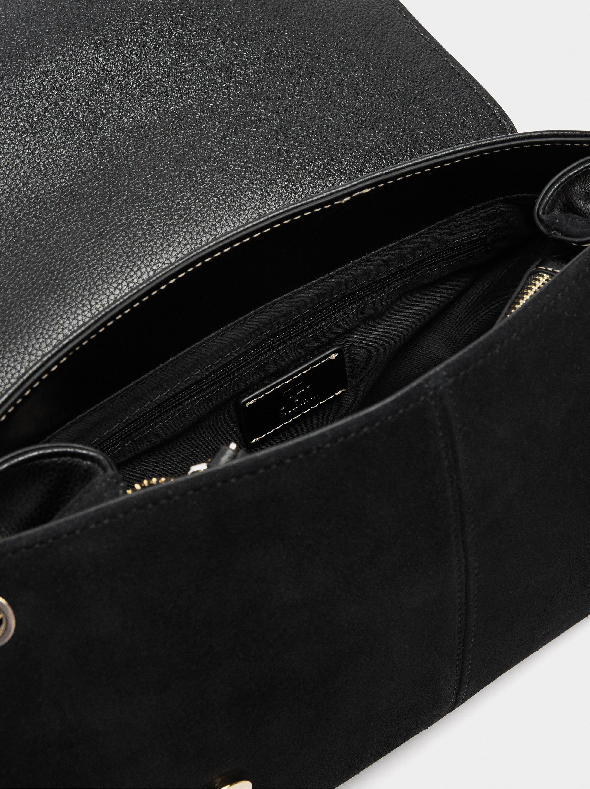 Bolso Bandolera Con Piel E Solapa