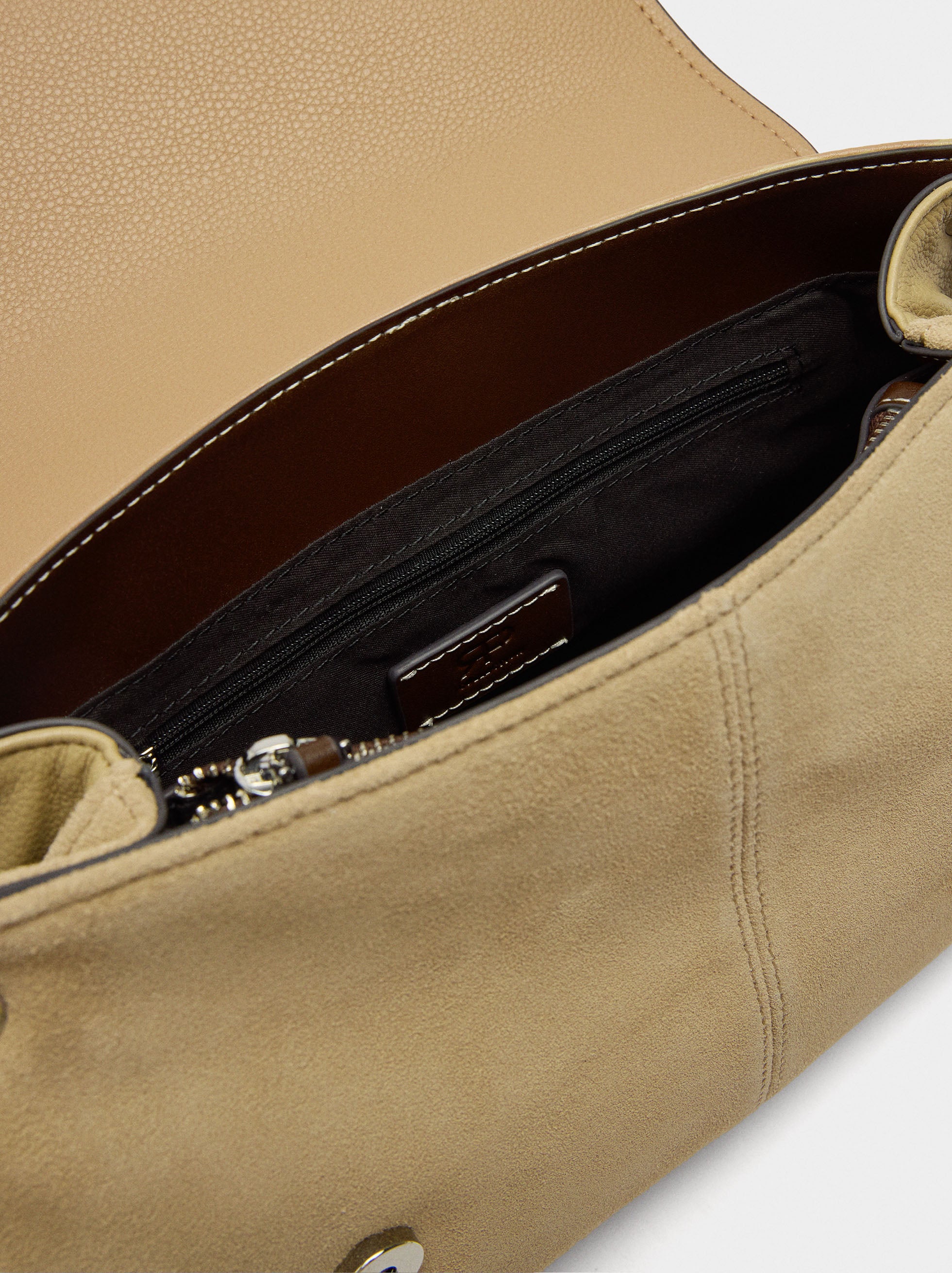Bolso Bandolera Con Piel E Solapa