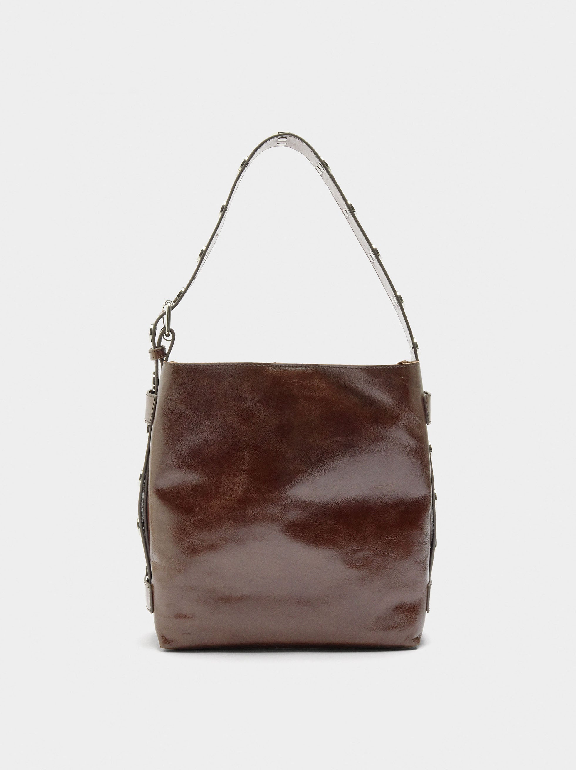Bolso De Hombro De Piel Con Tachuelas