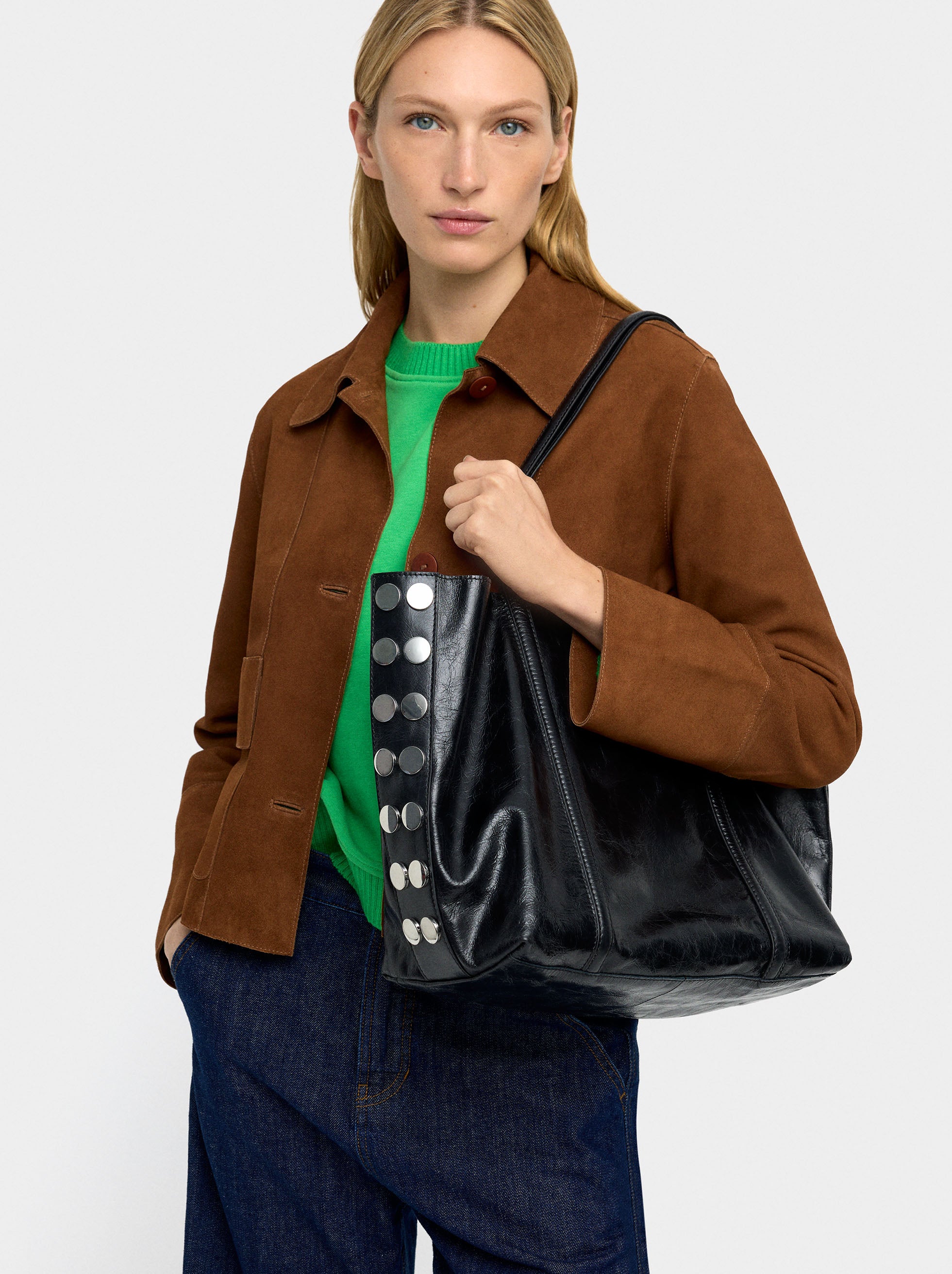 Bolso Shopper De Piel Con Tachuelas