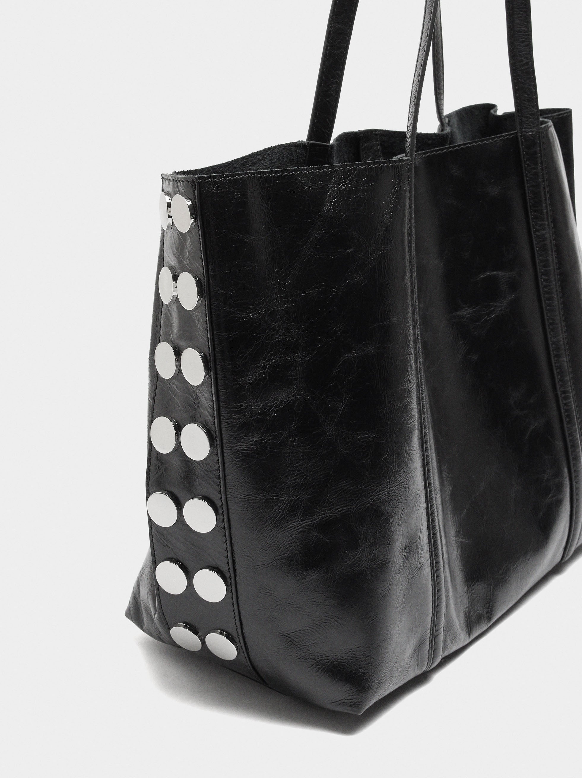 Bolso Shopper De Piel Con Tachuelas