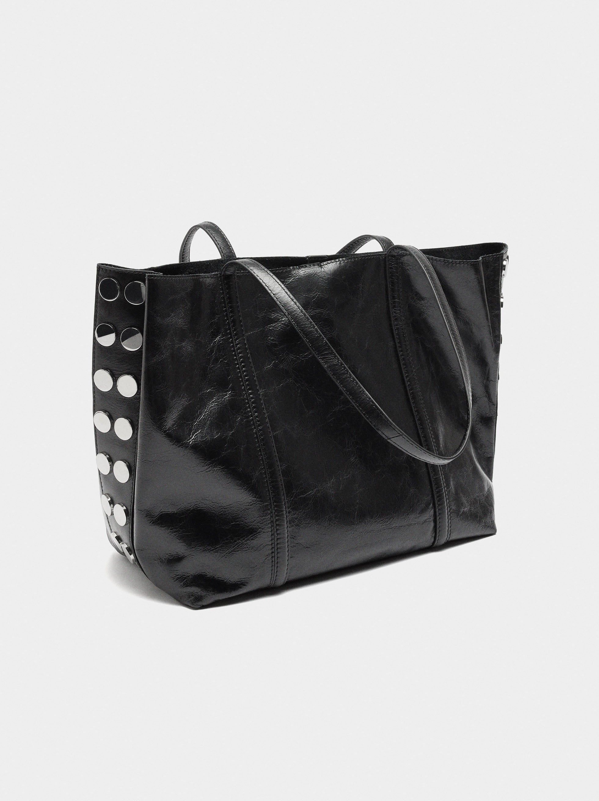 Bolso Shopper De Piel Con Tachuelas