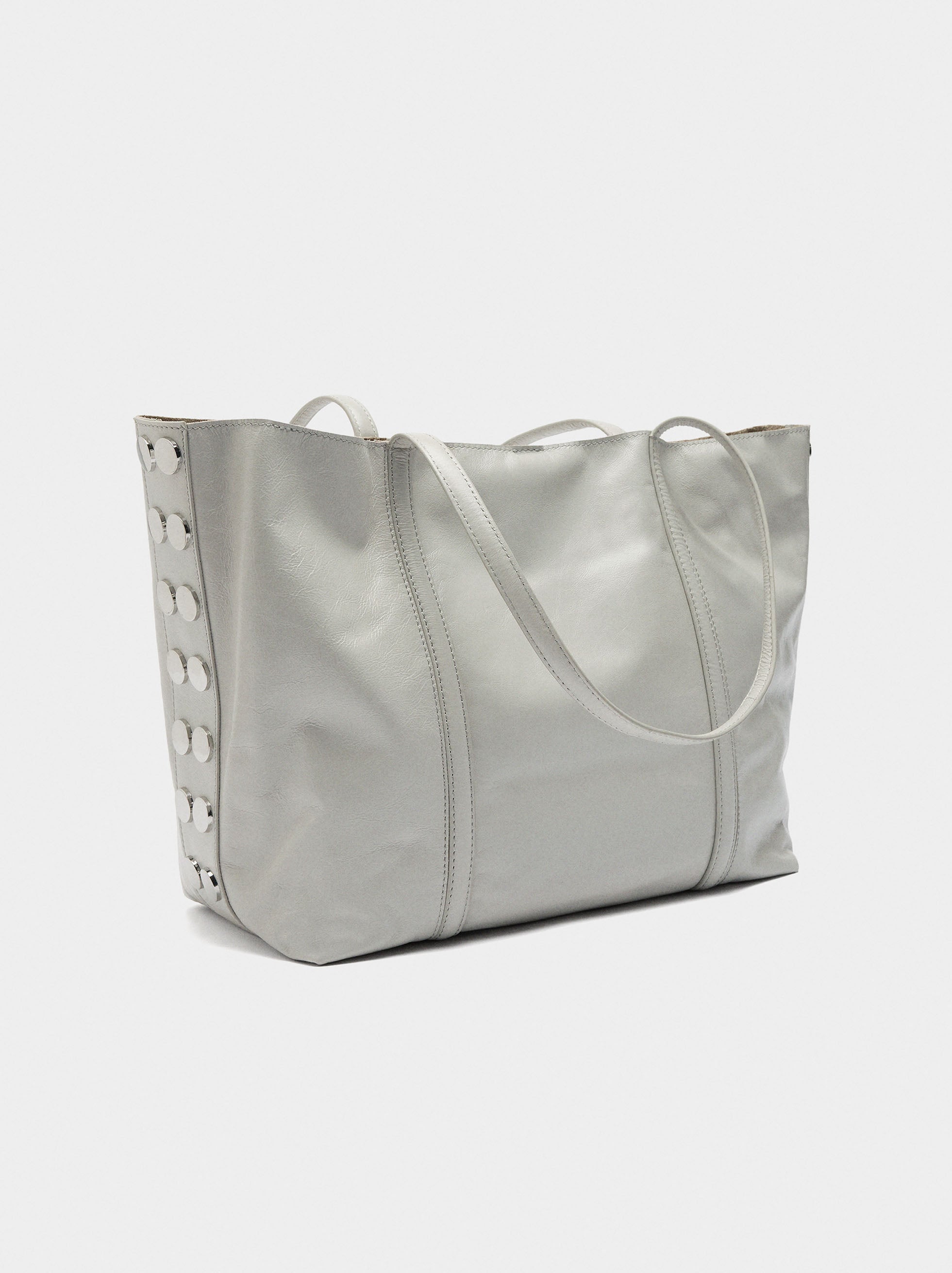Bolso Shopper De Piel Con Tachuelas