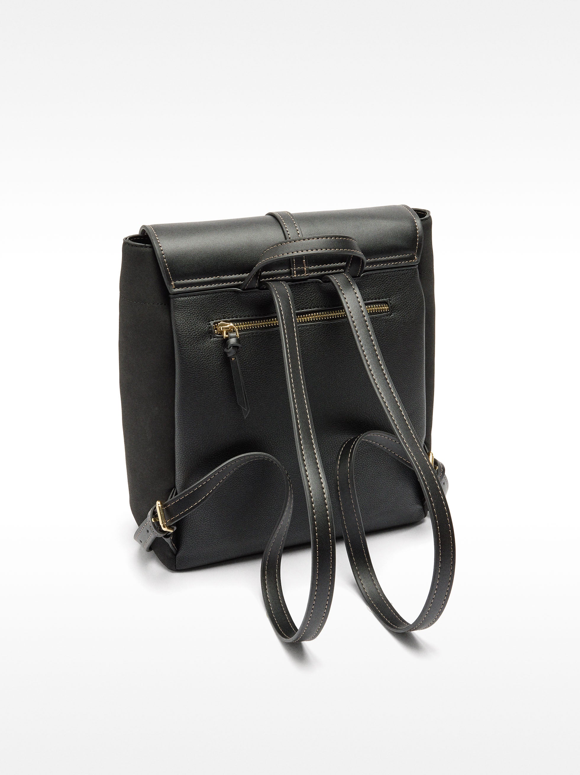 Mochila Efecto Piel Con Solapa