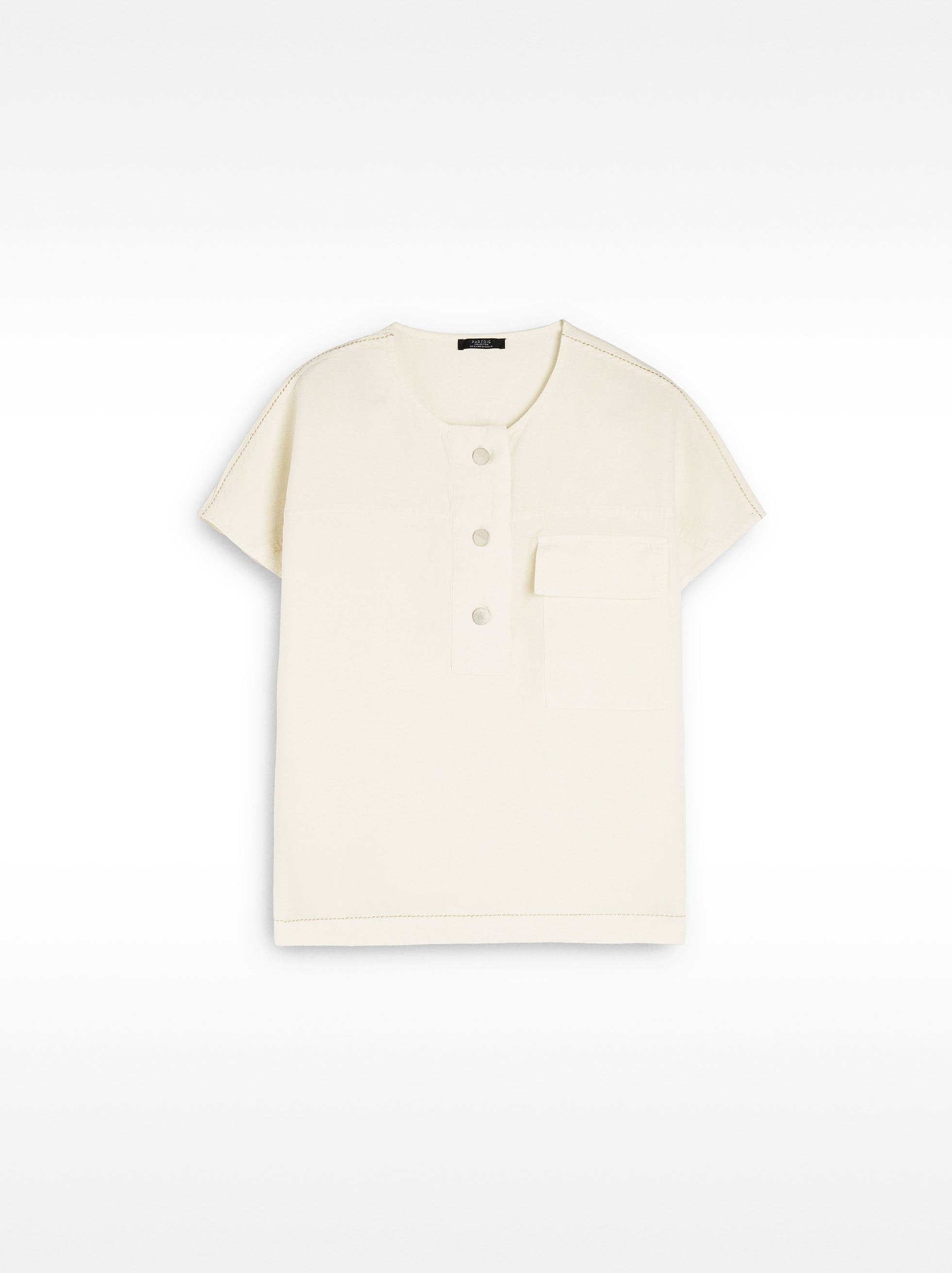 Camiseta Con Botones Mezcla De Lino
