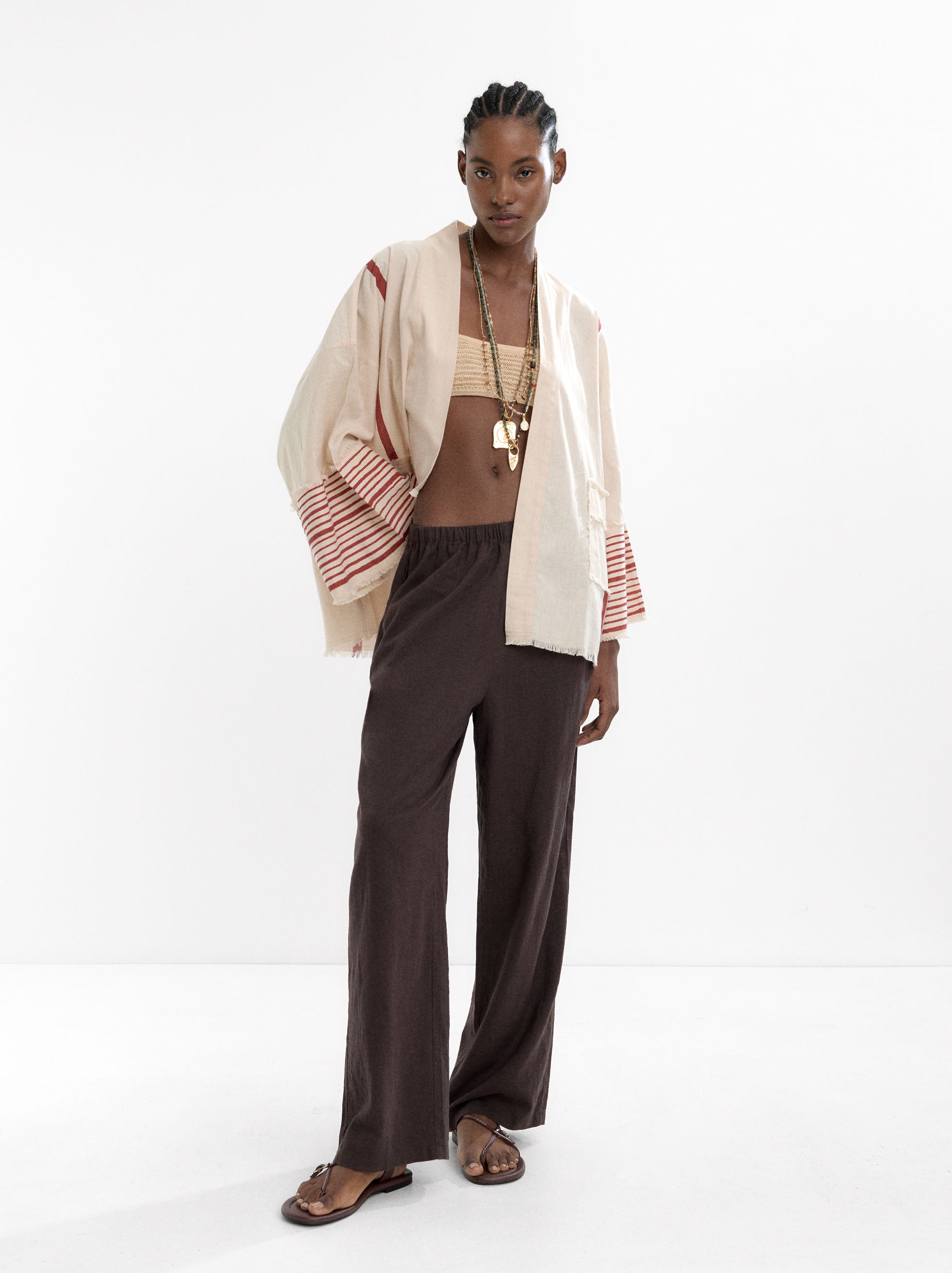 Kimono Estampado De Lino Y Algodón