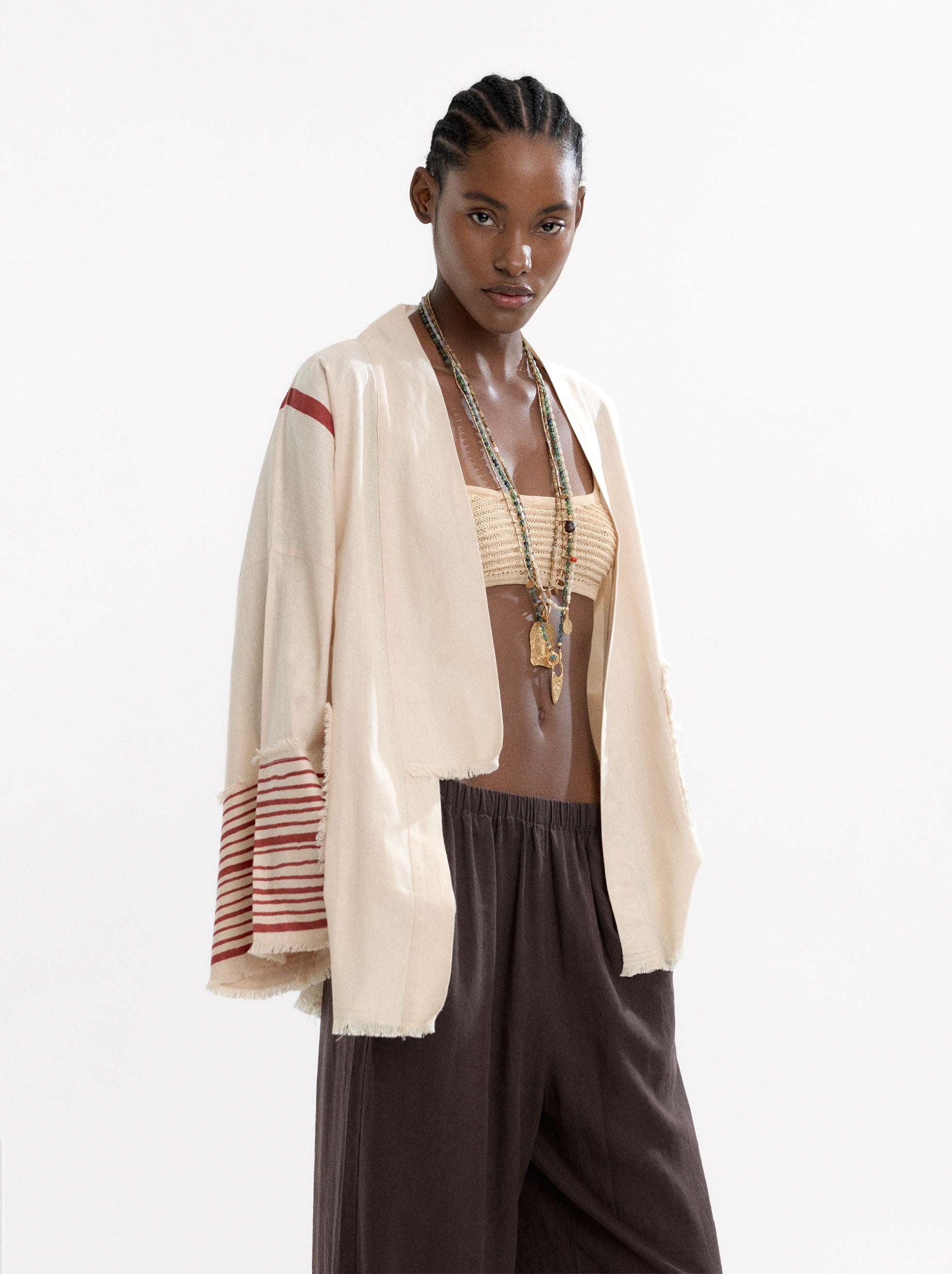 Kimono Estampado De Lino Y Algodón