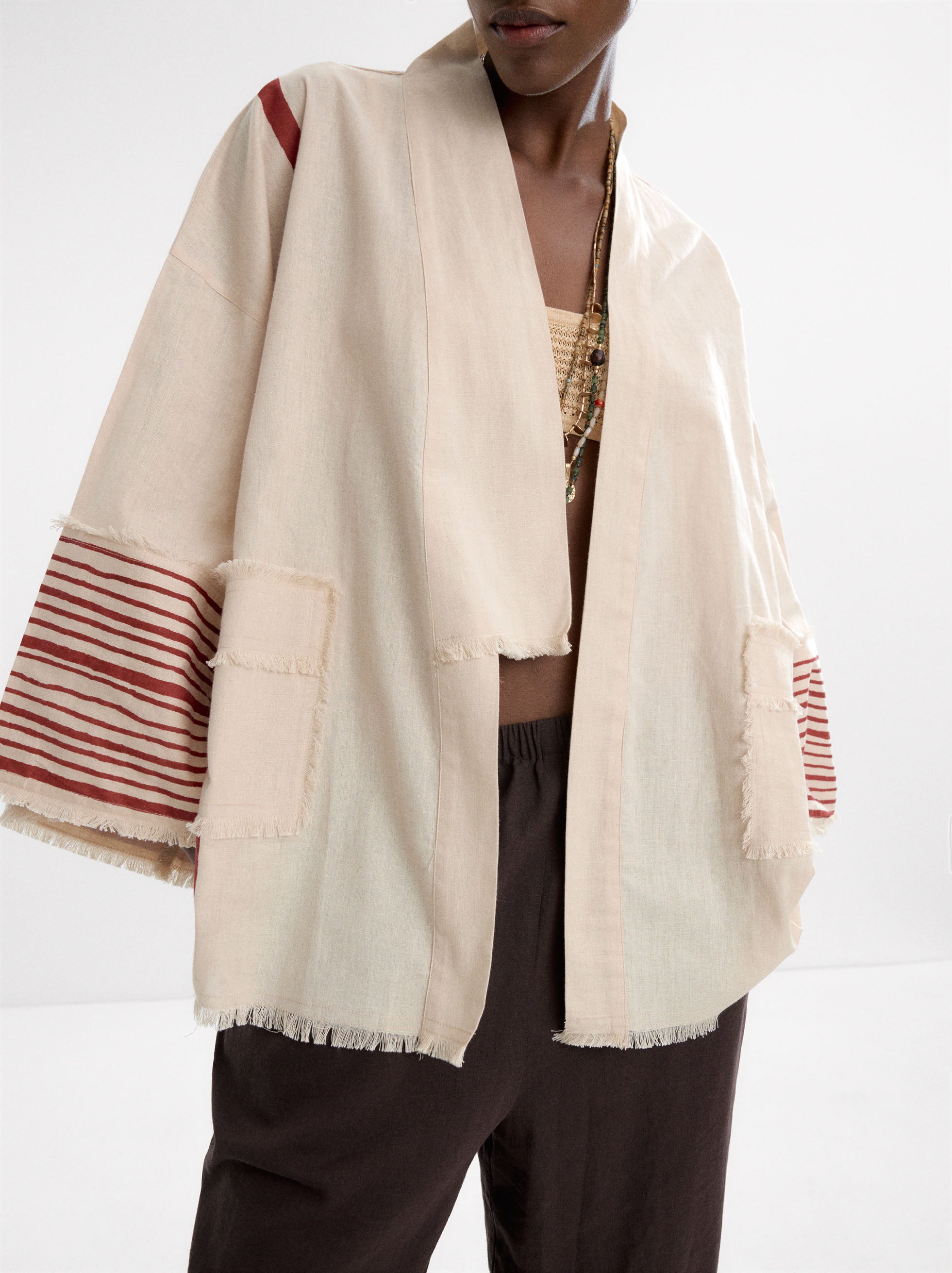 Kimono Estampado De Lino Y Algodón